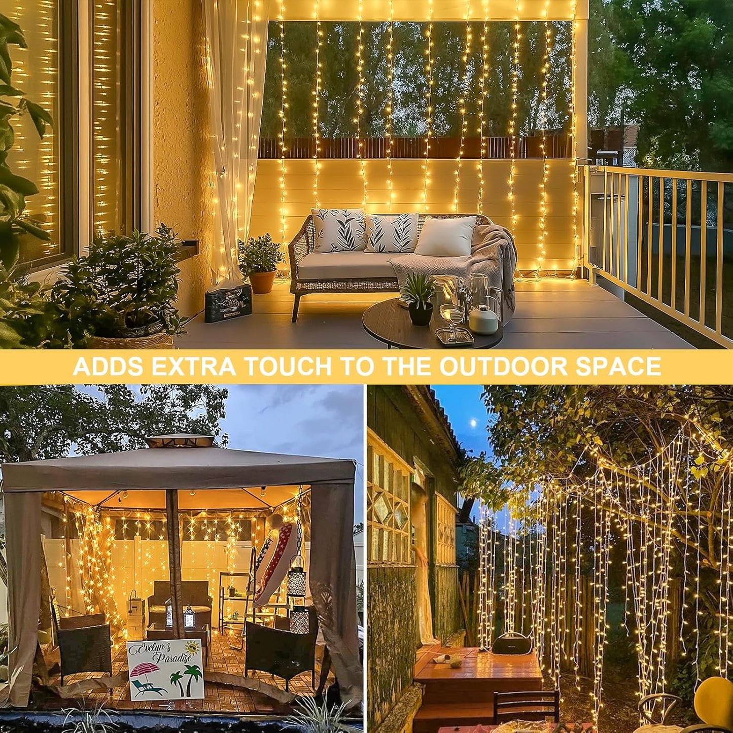 300 LED Warm White Fairy Curtain Lights – Remote-Controlled Plug-In String Lights for Indoor/Outdoor Wall & Window Decor