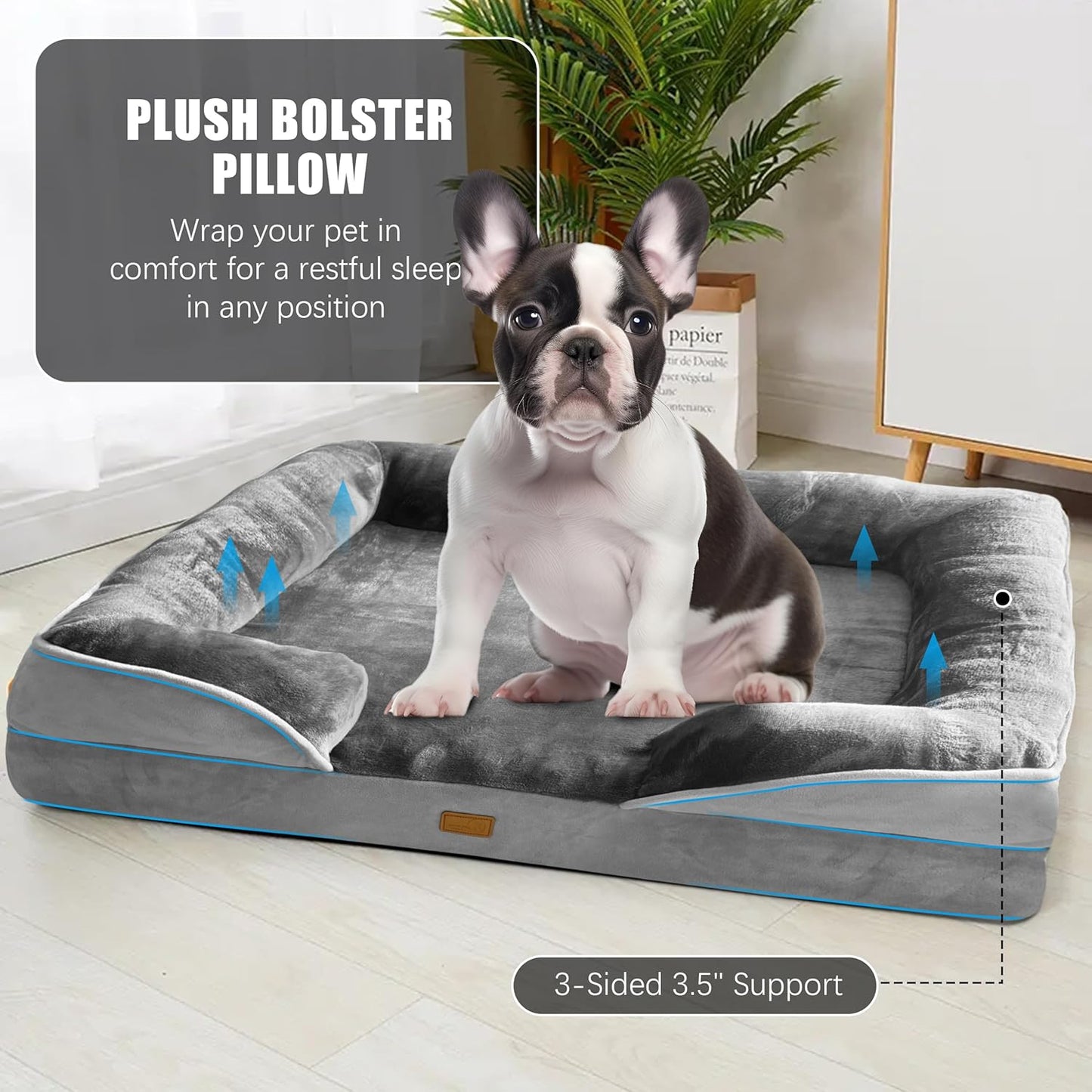 Orthopedic Dog Sofa Bed – Medium Grey Foam Couch with Washable Cover & Waterproof Lining