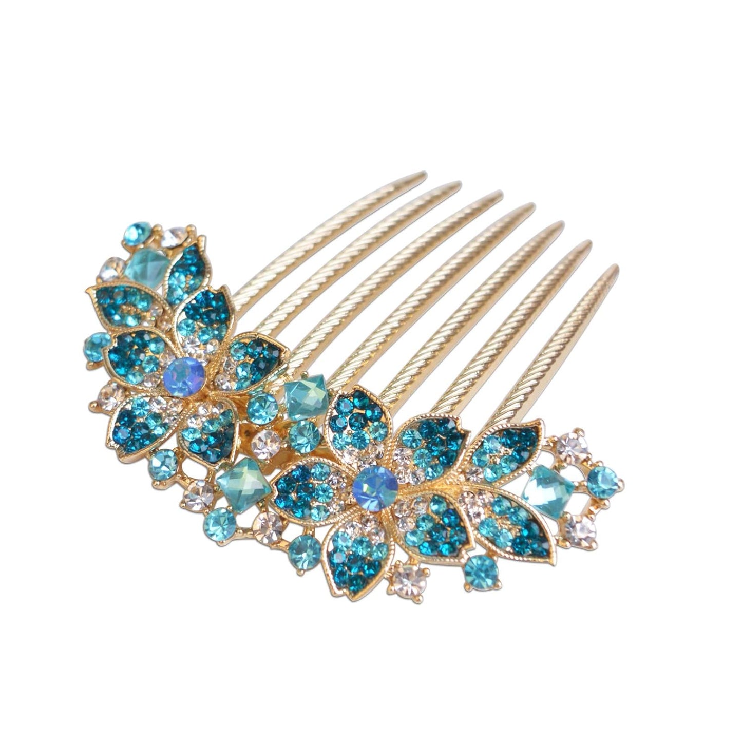 Rhinestone Flower Hair Comb – Elegant Blue Hairpin Barrette for Women