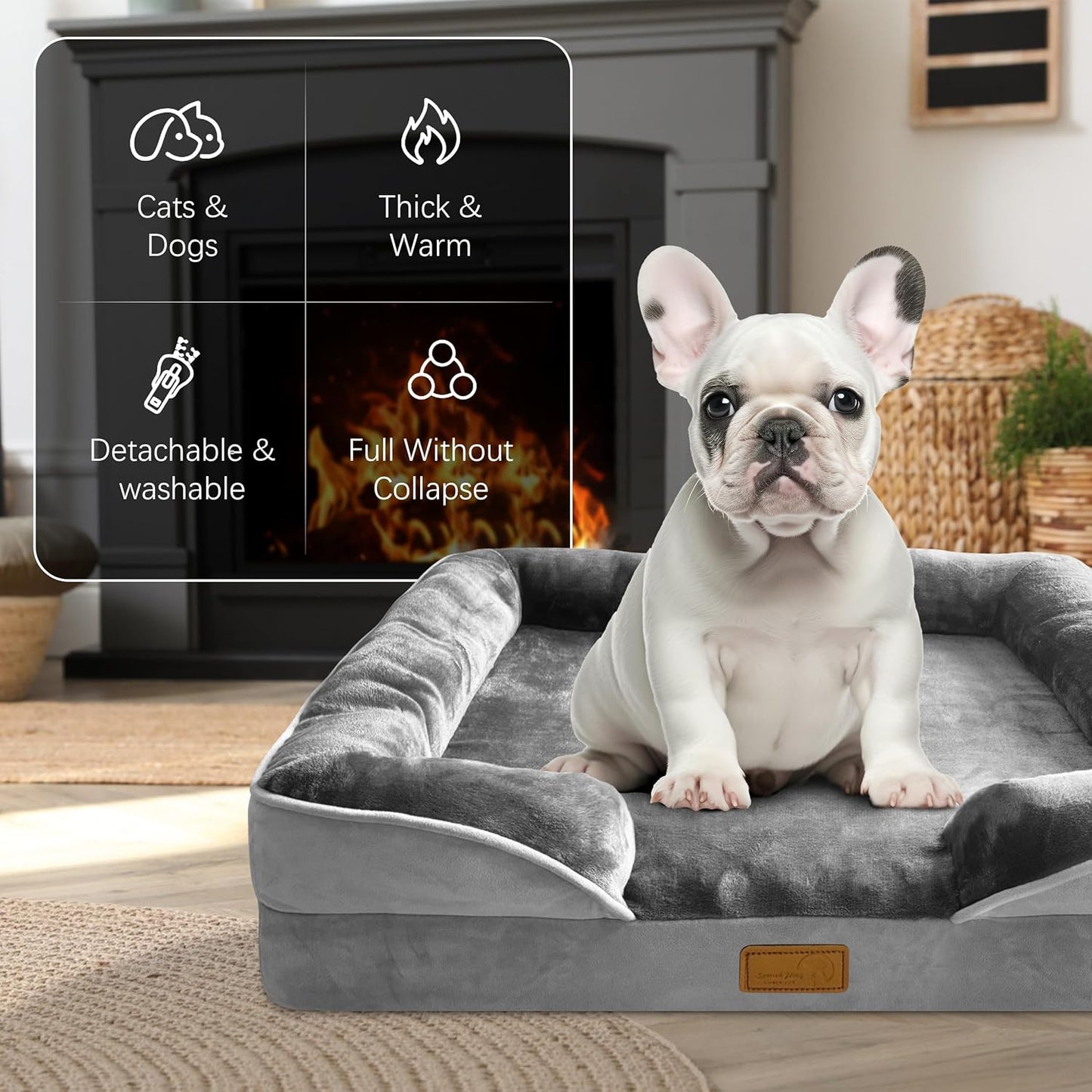 Orthopedic Dog Sofa Bed – Medium Grey Foam Couch with Washable Cover & Waterproof Lining
