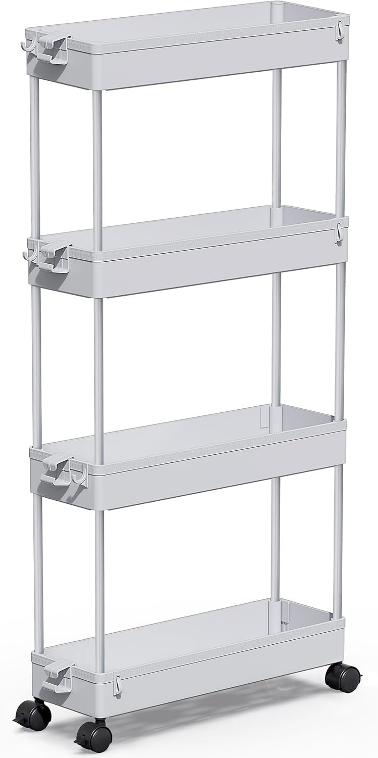 Slim Rolling Storage Cart 4 Tier Organizer Mobile Shelving Unit Utility Cart Tower Rack for Kitchen Bathroom Laundry Narrow Places, Black