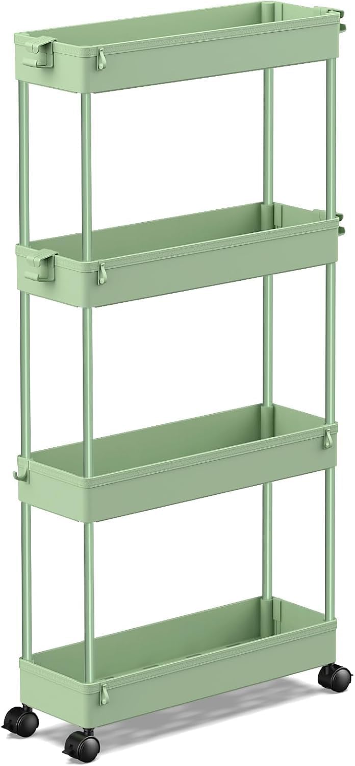 Slim Rolling Storage Cart 4 Tier Organizer Mobile Shelving Unit Utility Cart Tower Rack for Kitchen Bathroom Laundry Narrow Places, Black