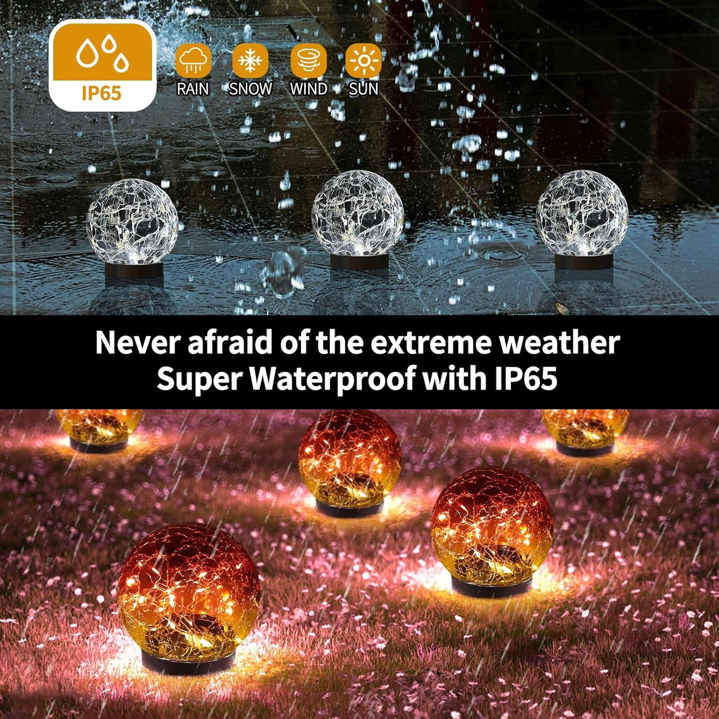 Solar Globe Lights Outdoor Waterproof-Solar Balls for Garden-Cracked Glass Ball Solar Lights Outdoor-Solar Orbs for Outside-Outdoor Decorations for Patio and Yard Lawn Backyard Decor