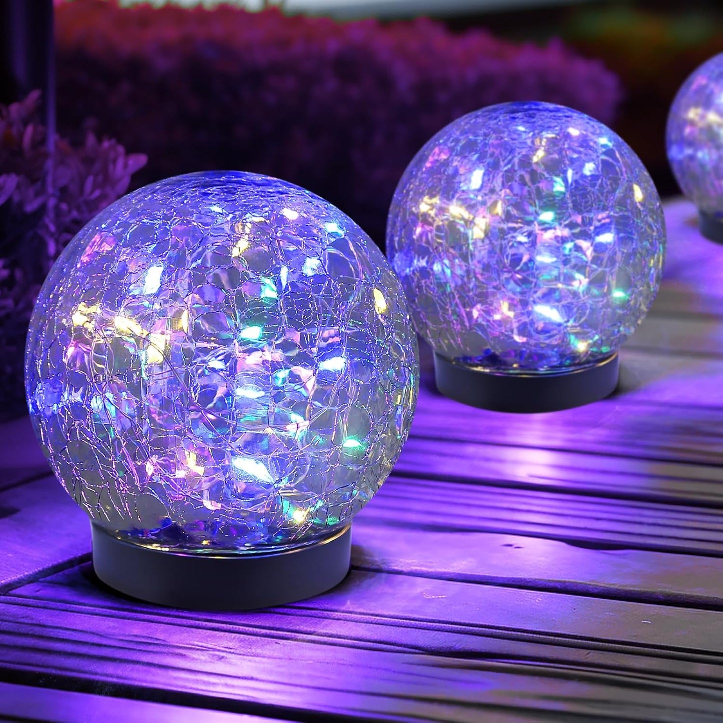 Solar Globe Lights Outdoor Waterproof-Solar Balls for Garden-Cracked Glass Ball Solar Lights Outdoor-Solar Orbs for Outside-Outdoor Decorations for Patio and Yard Lawn Backyard Decor
