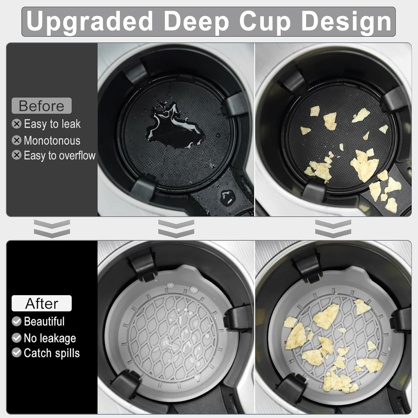 Car Cup Holder Coaster, Silicone Cup Holder Insert, Universal Non-Slip Cup Holders, Car Accessories Interior for Women and Man Interior Sets 4 Pack Black