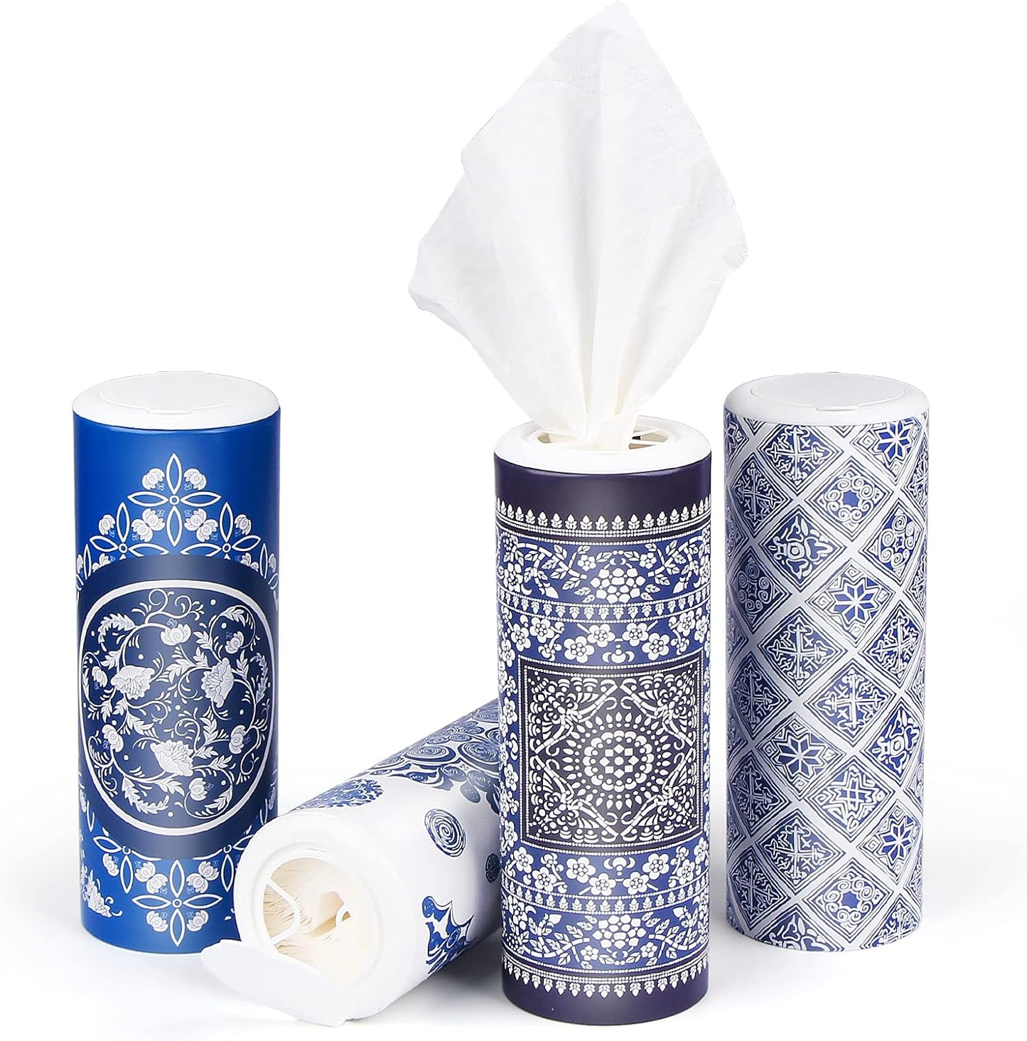 Car Tissues with Lotion, Car Tissues Holder for Car, 4 Packs Car Tissue Cylinder for Car Cup Holder, Facial Tissues Tube Box, Travel Tissues