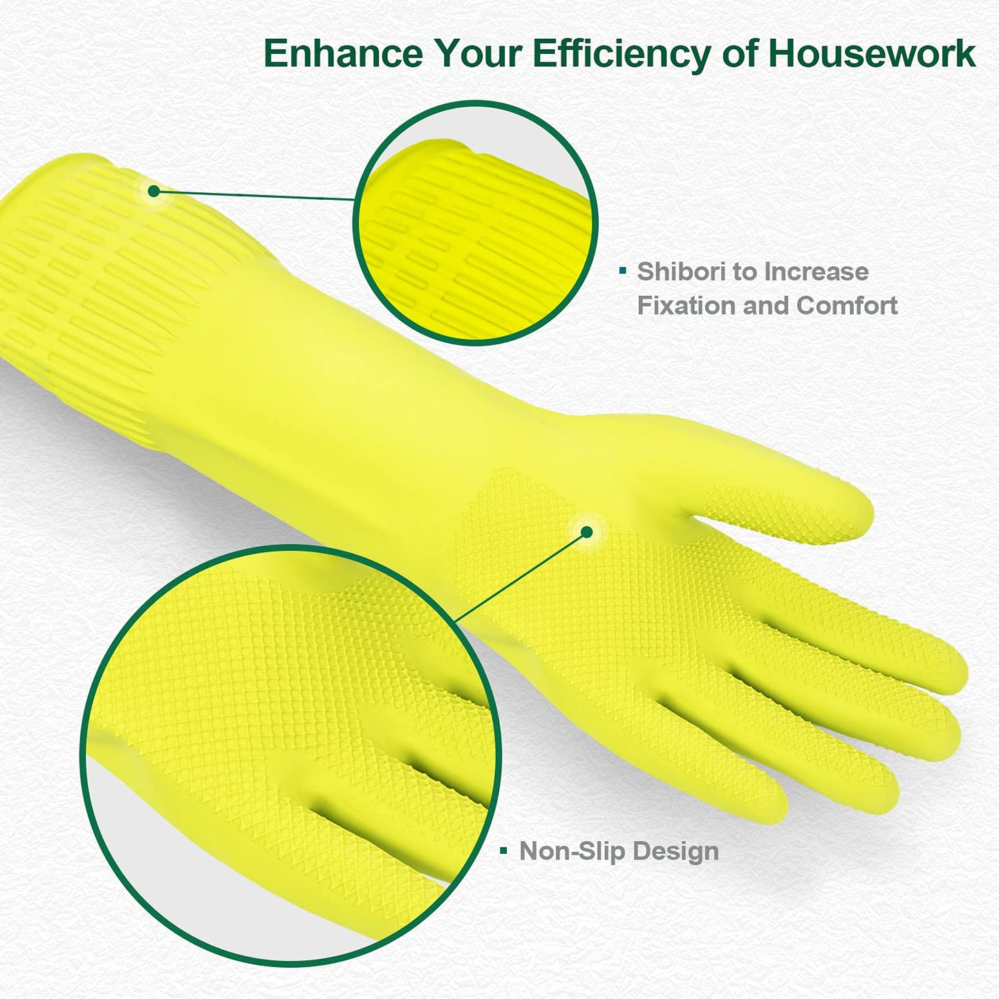 Mamison 2 Pairs Reusable Waterproof Household Dishwashing Cleaning Rubber Gloves, Non-Slip Kitchen Glove (Pink, Medium (Pack of 2))