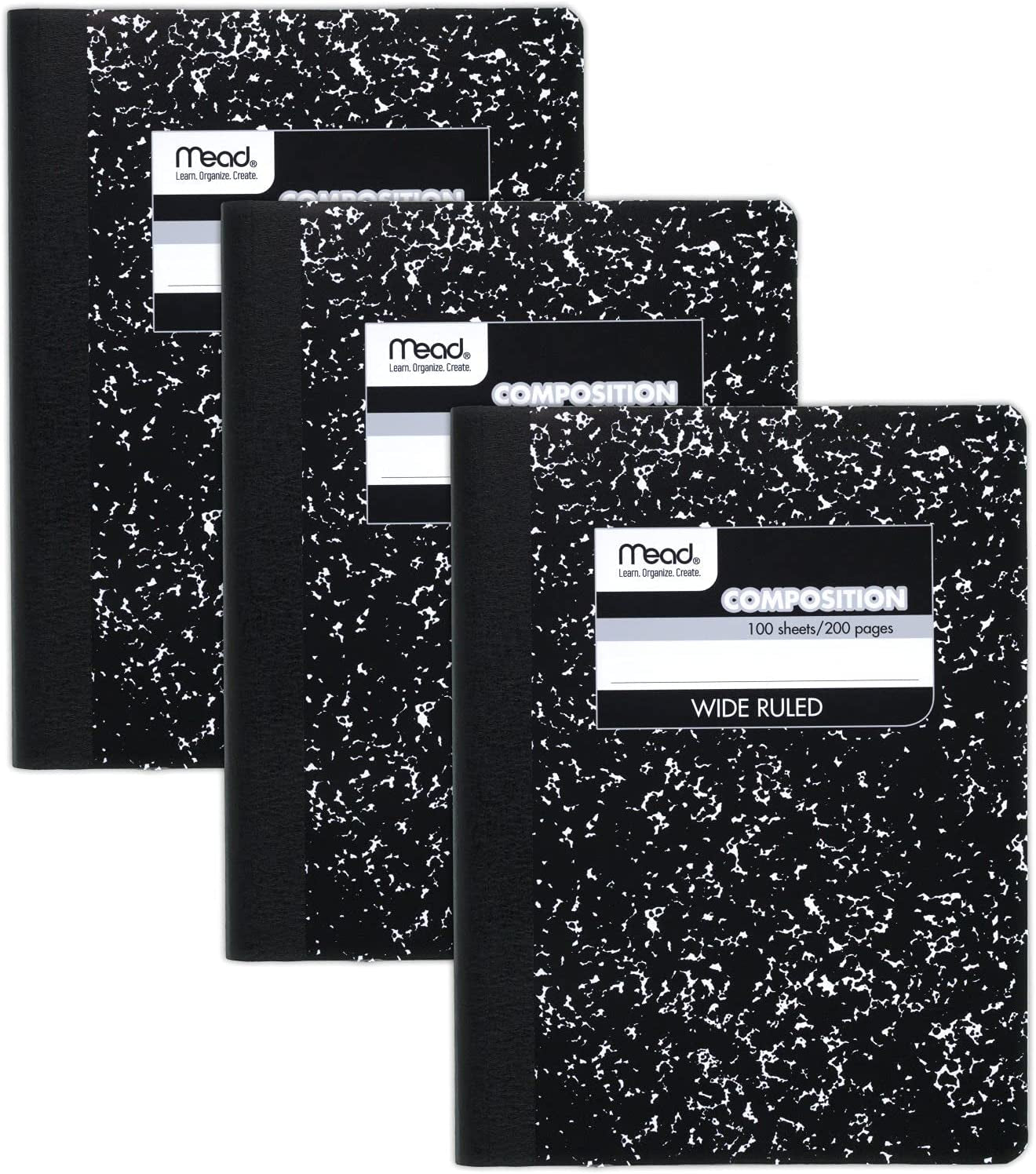 Wide Ruled Composition Notebooks – 3 Pack Black Marble, 100 Sheets Each, 7.5" x 9.75"