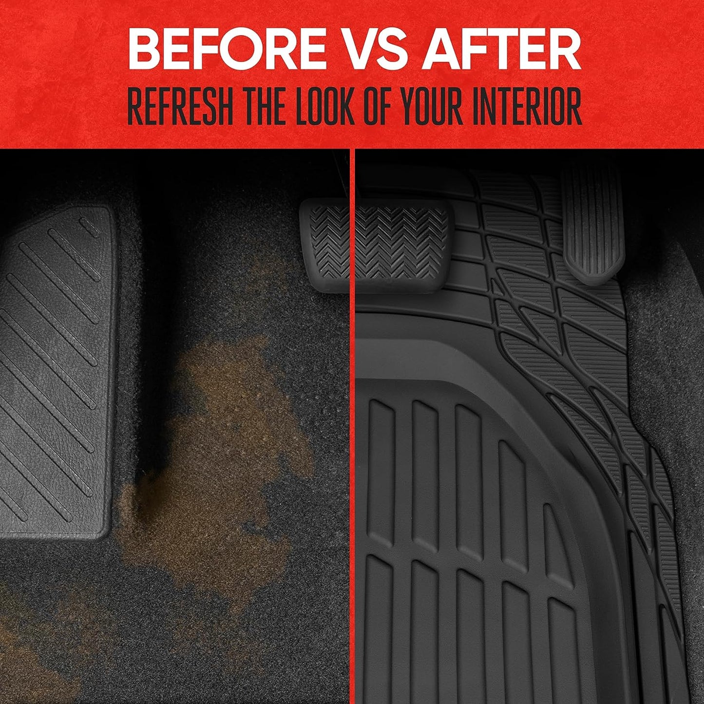 Flextough Floor Mats for Cars, Black Deep Dish All-Weather Mats, Waterproof Trim-To Fit Automotive Floor Mats for Cars Trucks SUV, Universal Floor Liner Car Accessories