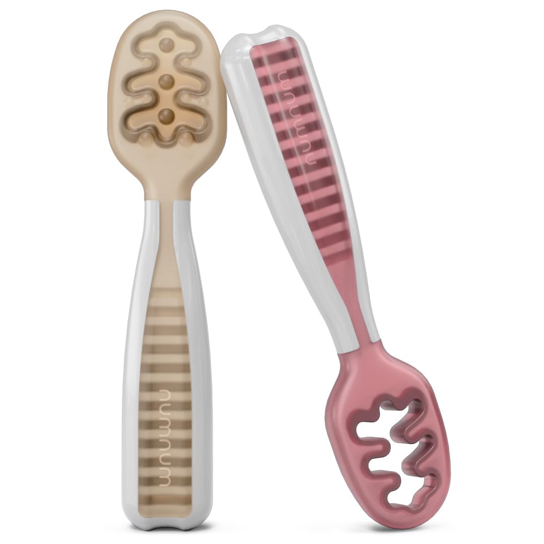 Silicone Baby Spoons – 2-Pack Pre-Spoon Self-Feeding Utensils for BLW (6+ Months, Blue/Orange)