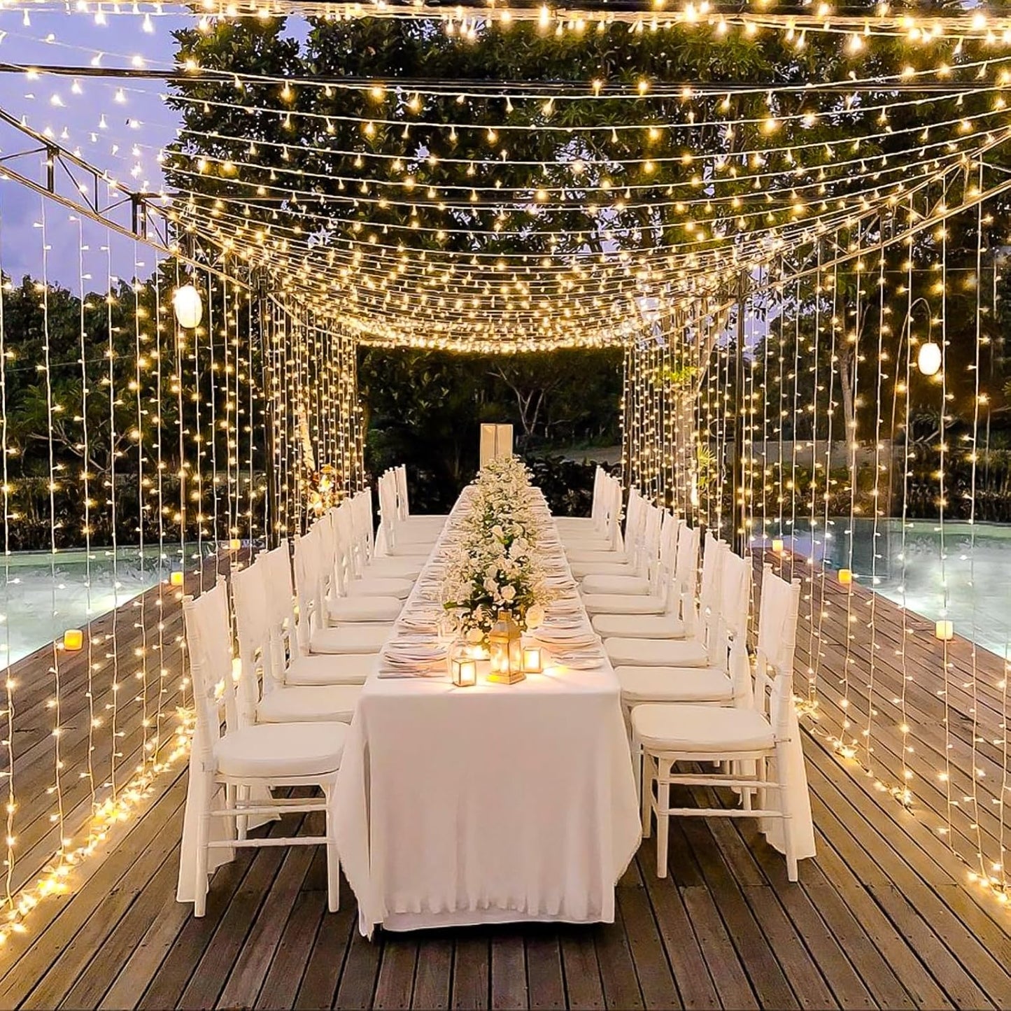 300 LED Warm White Fairy Curtain Lights – Remote-Controlled Plug-In String Lights for Indoor/Outdoor Wall & Window Decor