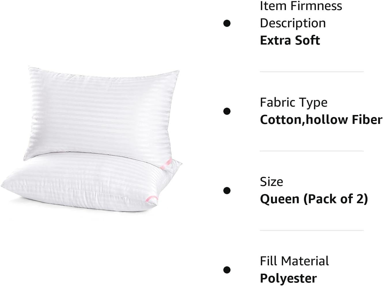Luxury Hotel-Style Queen Pillows – 2 Pack Down Alternative for Side & Back Sleepers (20" x 30")
