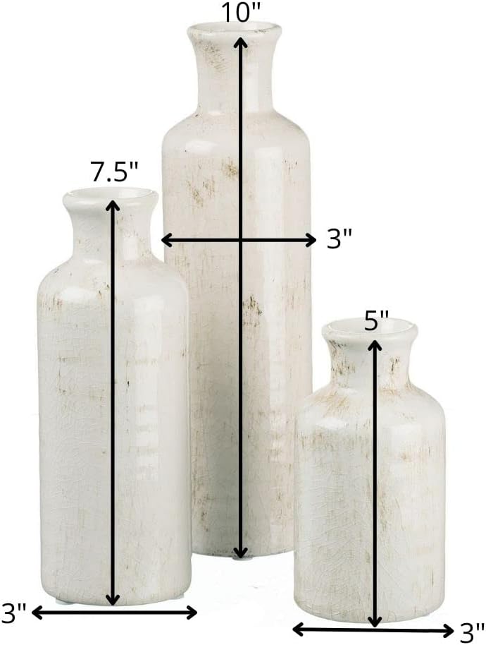 White Ceramic Vase Set – Farmhouse Decorative Vases for Living Room, Kitchen & Shelf Centerpiece (CM2333)