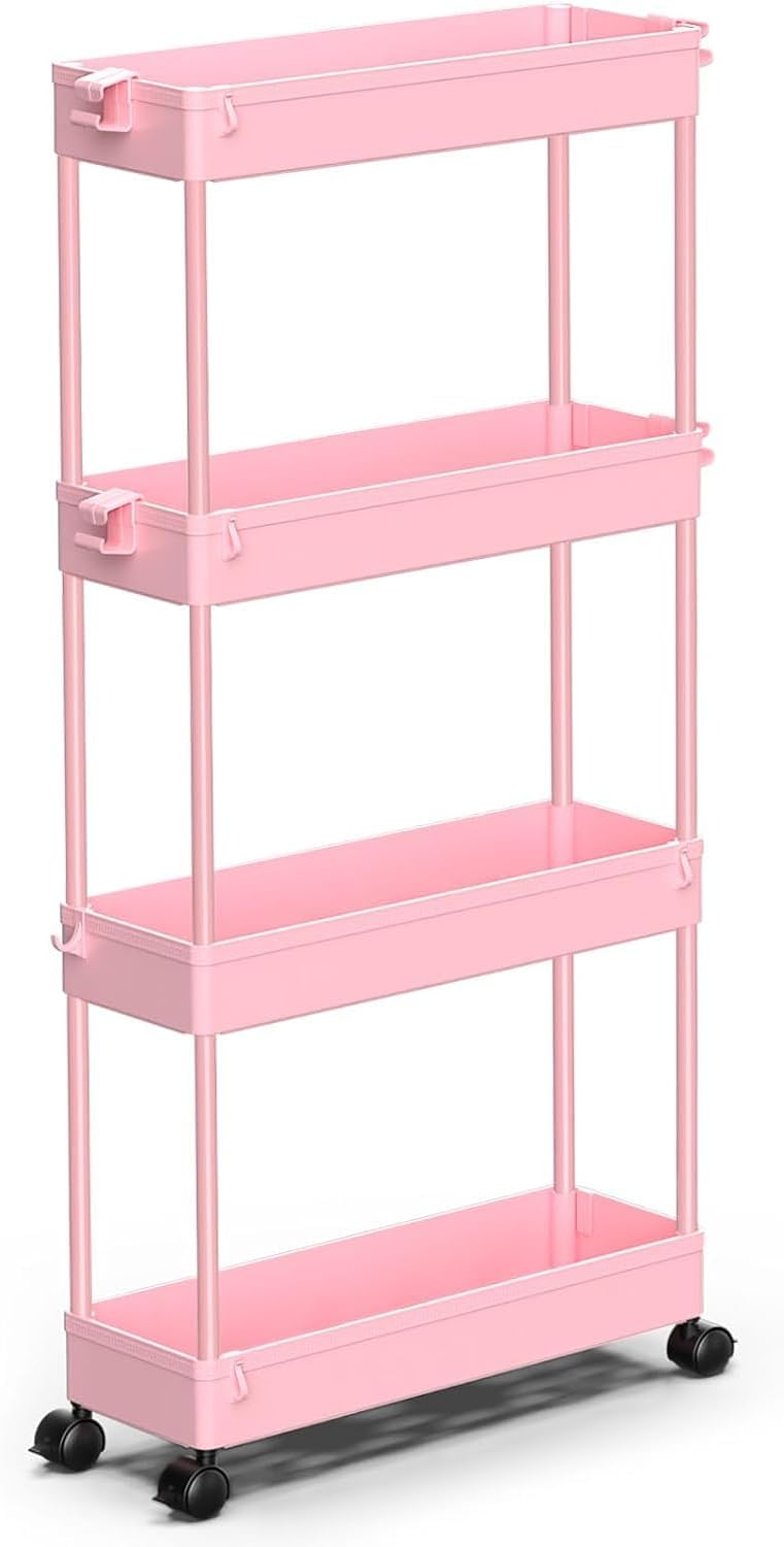 Slim Rolling Storage Cart 4 Tier Organizer Mobile Shelving Unit Utility Cart Tower Rack for Kitchen Bathroom Laundry Narrow Places, Black