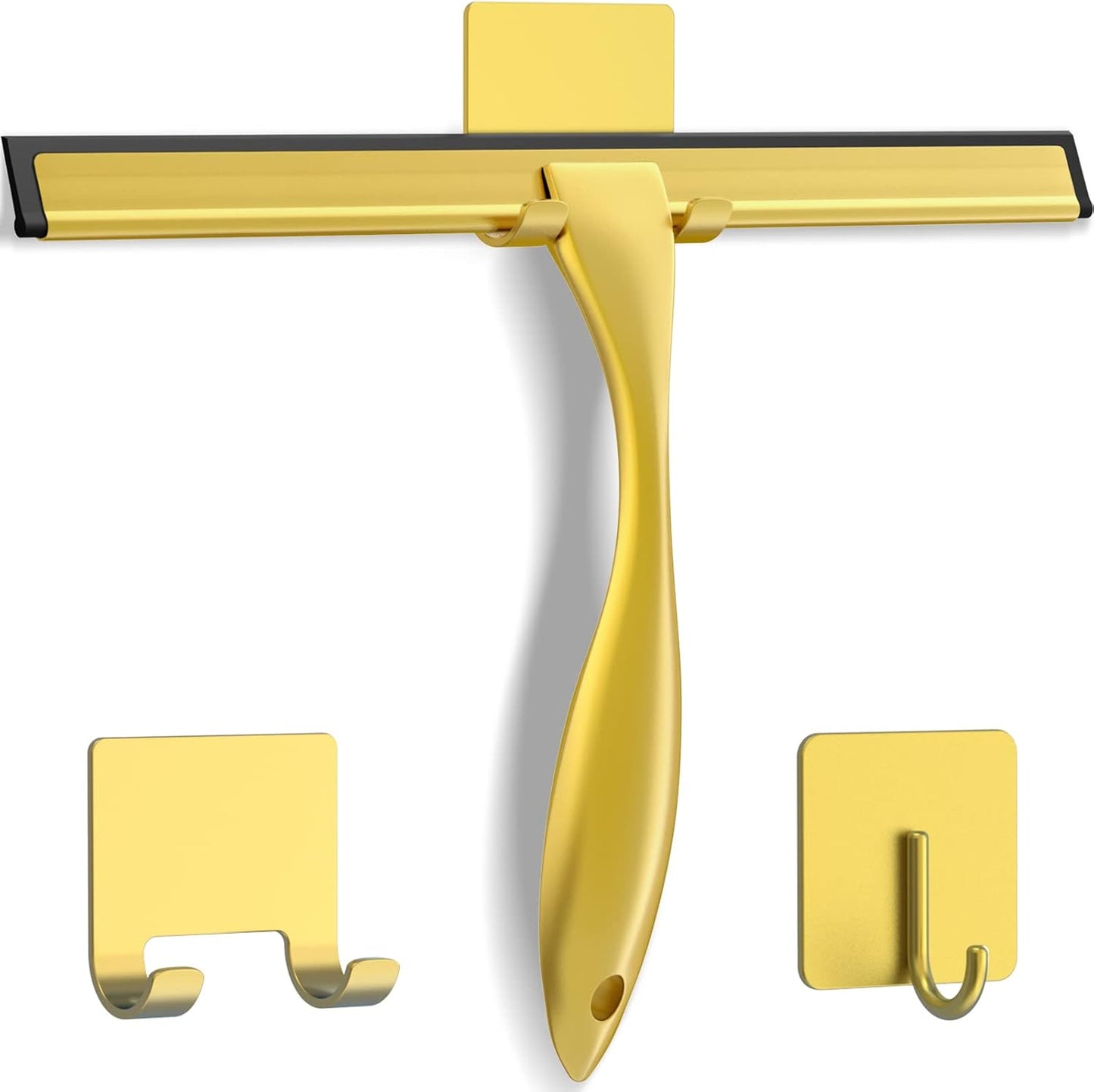 10" Stainless Steel Shower Squeegee – Glass Door & Tile Cleaner with 2 Adhesive Hooks