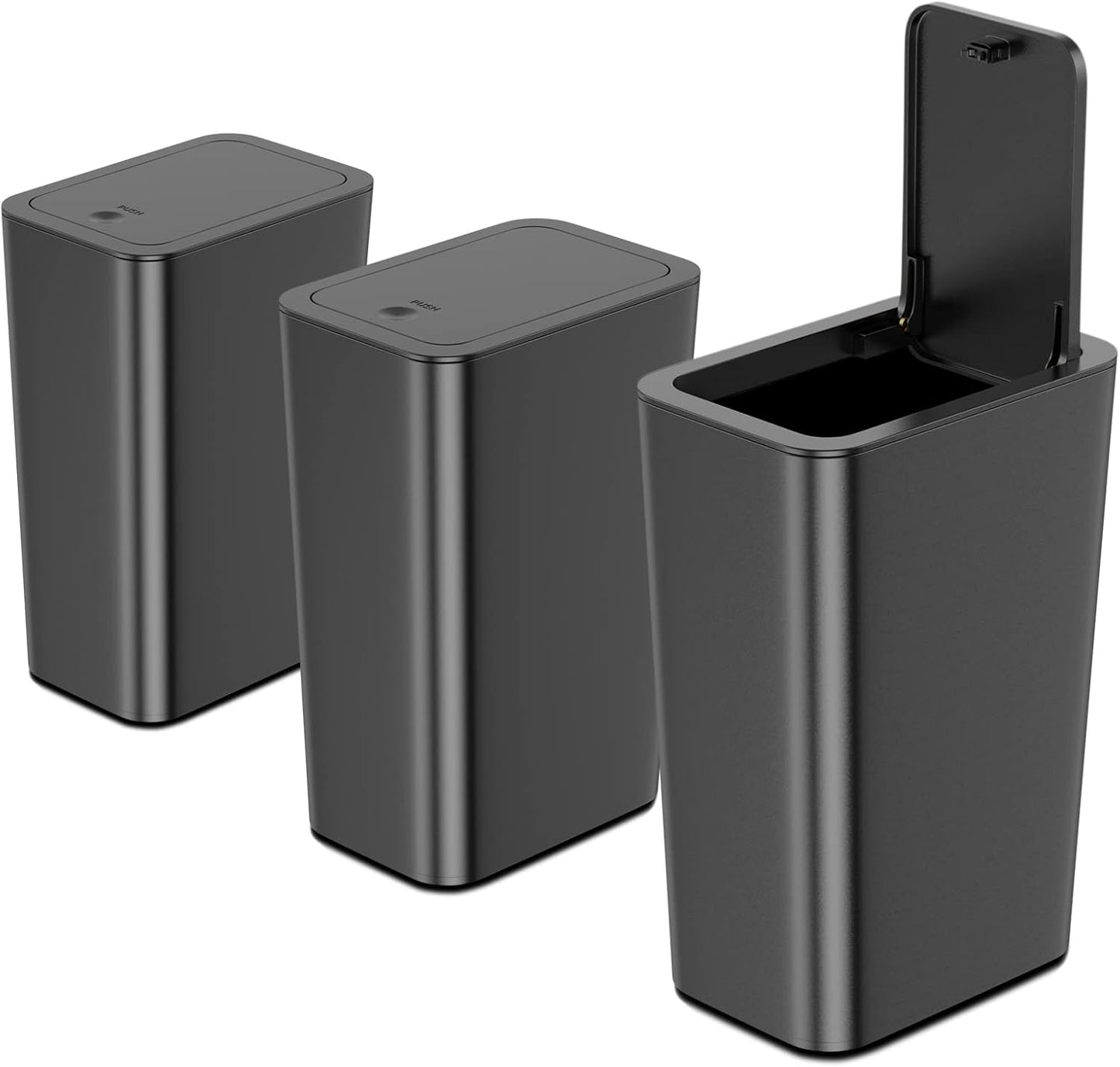 3-Pack Small Trash Cans with Lid – 10L Pop-Up Waste Baskets for Bathroom, Kitchen & Office (Off-White)