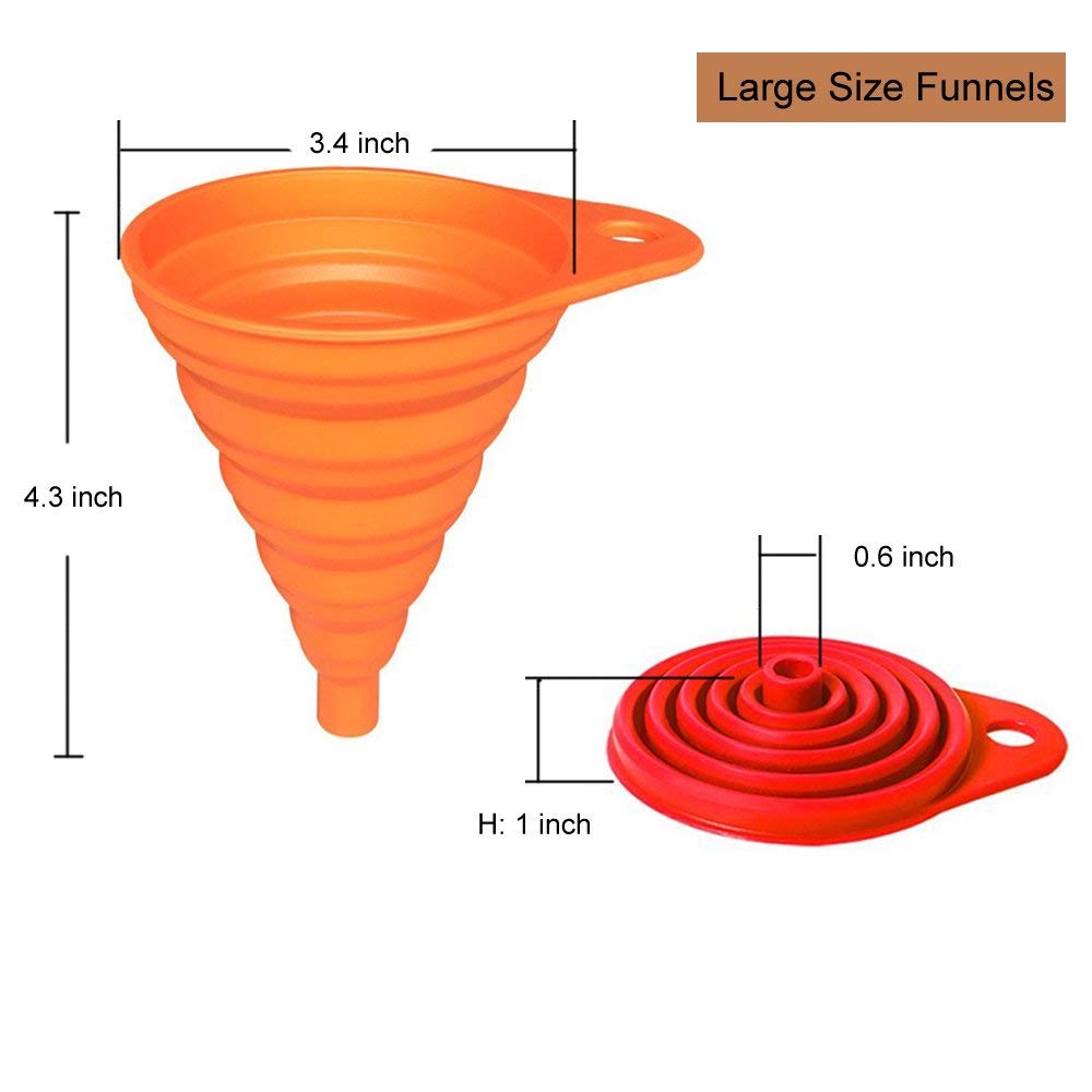 Collapsible Silicone Funnel Set – 4-Pack Foldable Kitchen Funnels for Bottles & Liquids