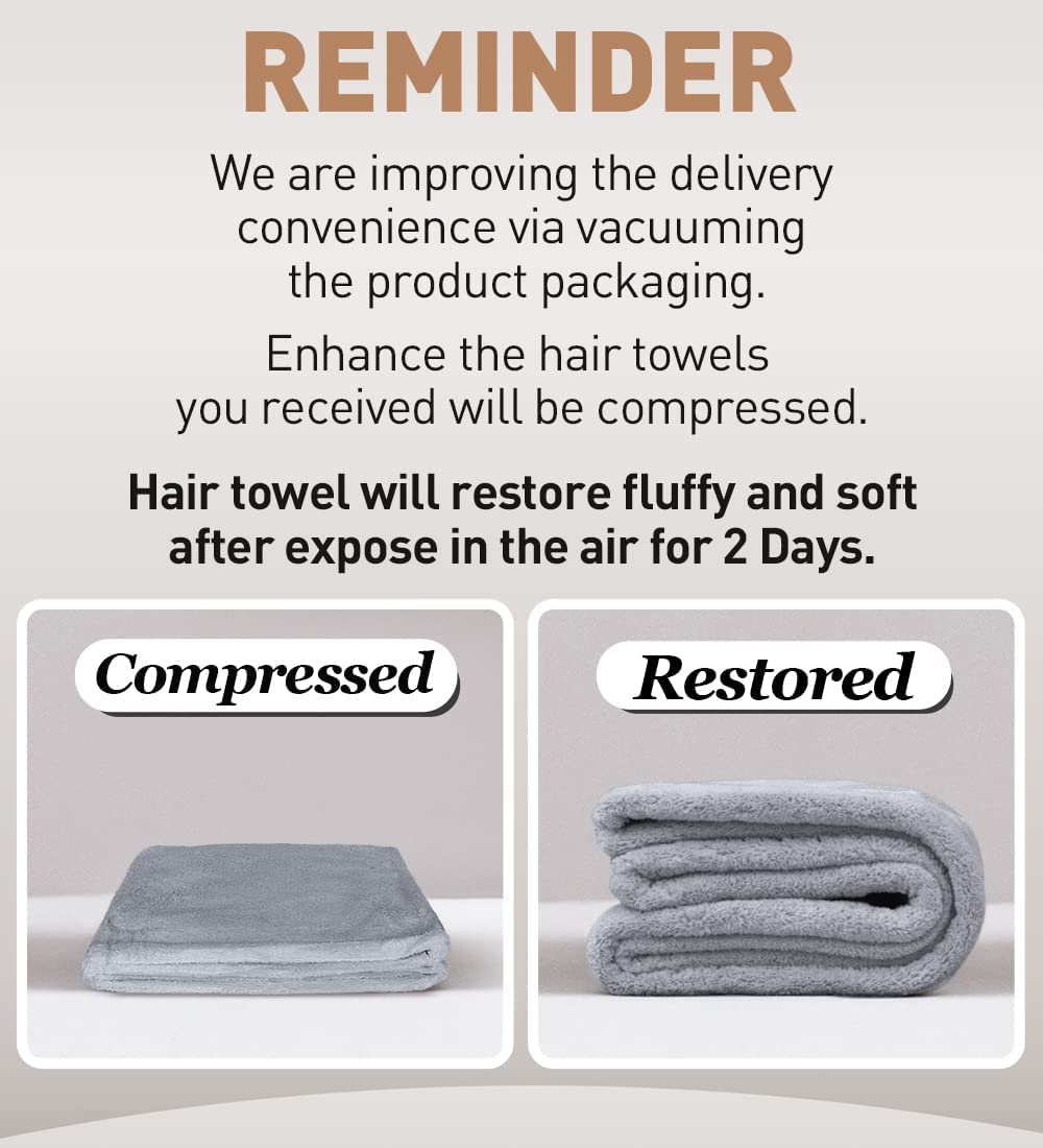 Microfiber Hair Towel Wrap – 3-Pack Quick-Dry Anti-Frizz Turbans for Women (Blue, Grey, Pink)