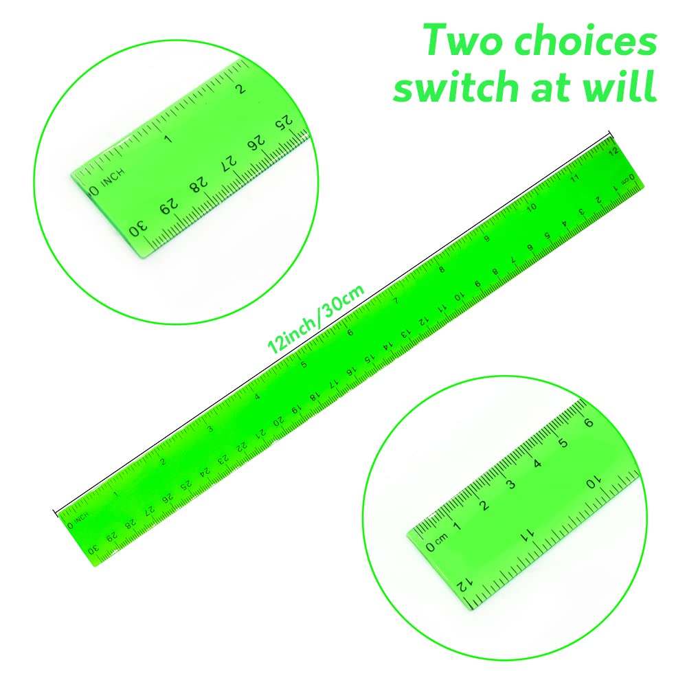 Transparent 12-Inch Ruler Set – 7 Pack Plastic Rulers with Inches, Centimeters, and Millimeters for School and Office