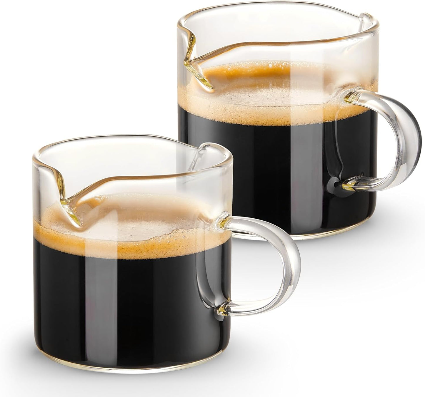 Double Spout Espresso Cups – 2-Pack 4oz Clear Glass Shot Cups with Handle for Coffee & Milk Frothing