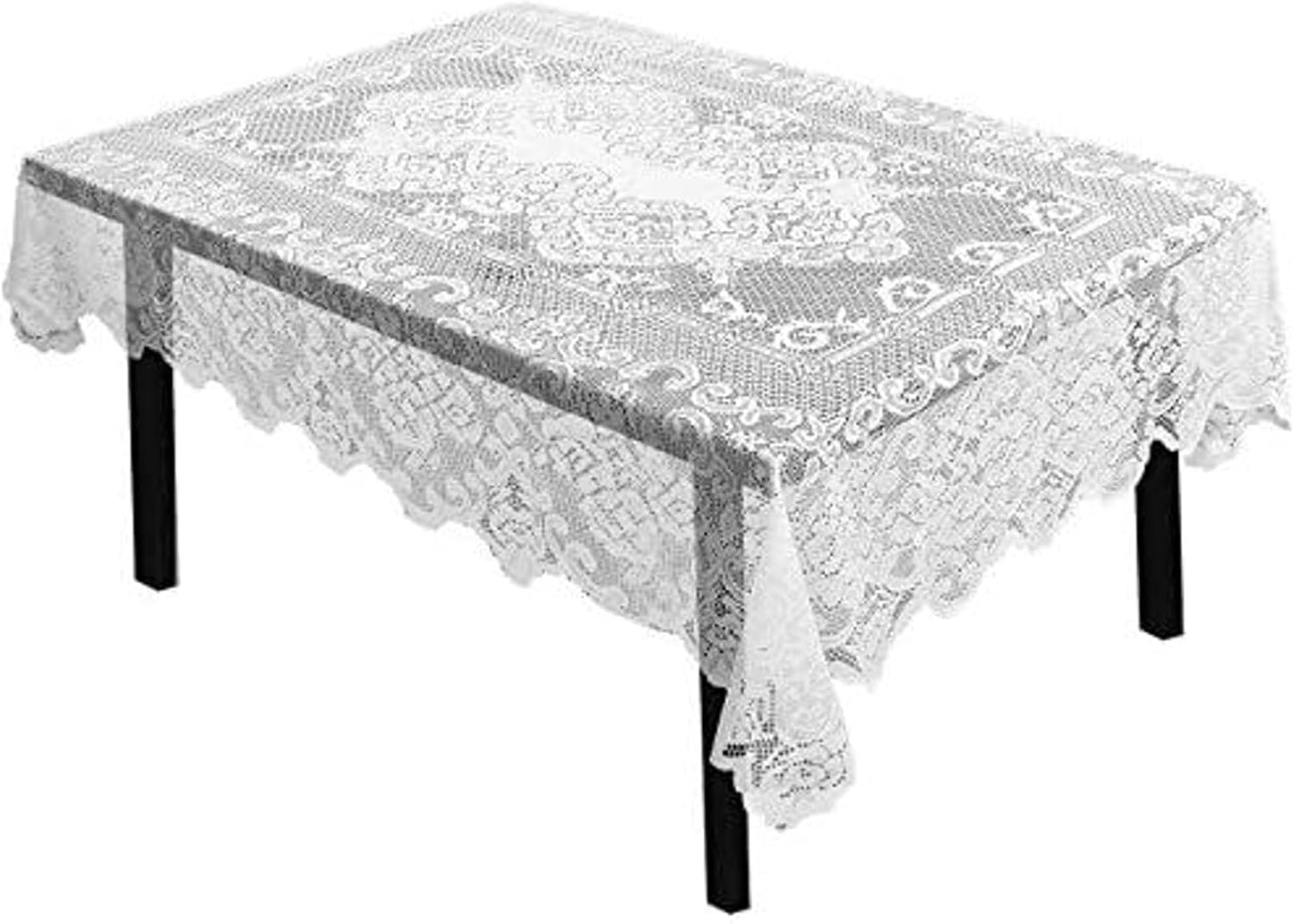 White Lace Tablecloth – 54x72" Vintage Rectangular Table Cover for Weddings, Baby Showers, Tea Parties & Home Decor