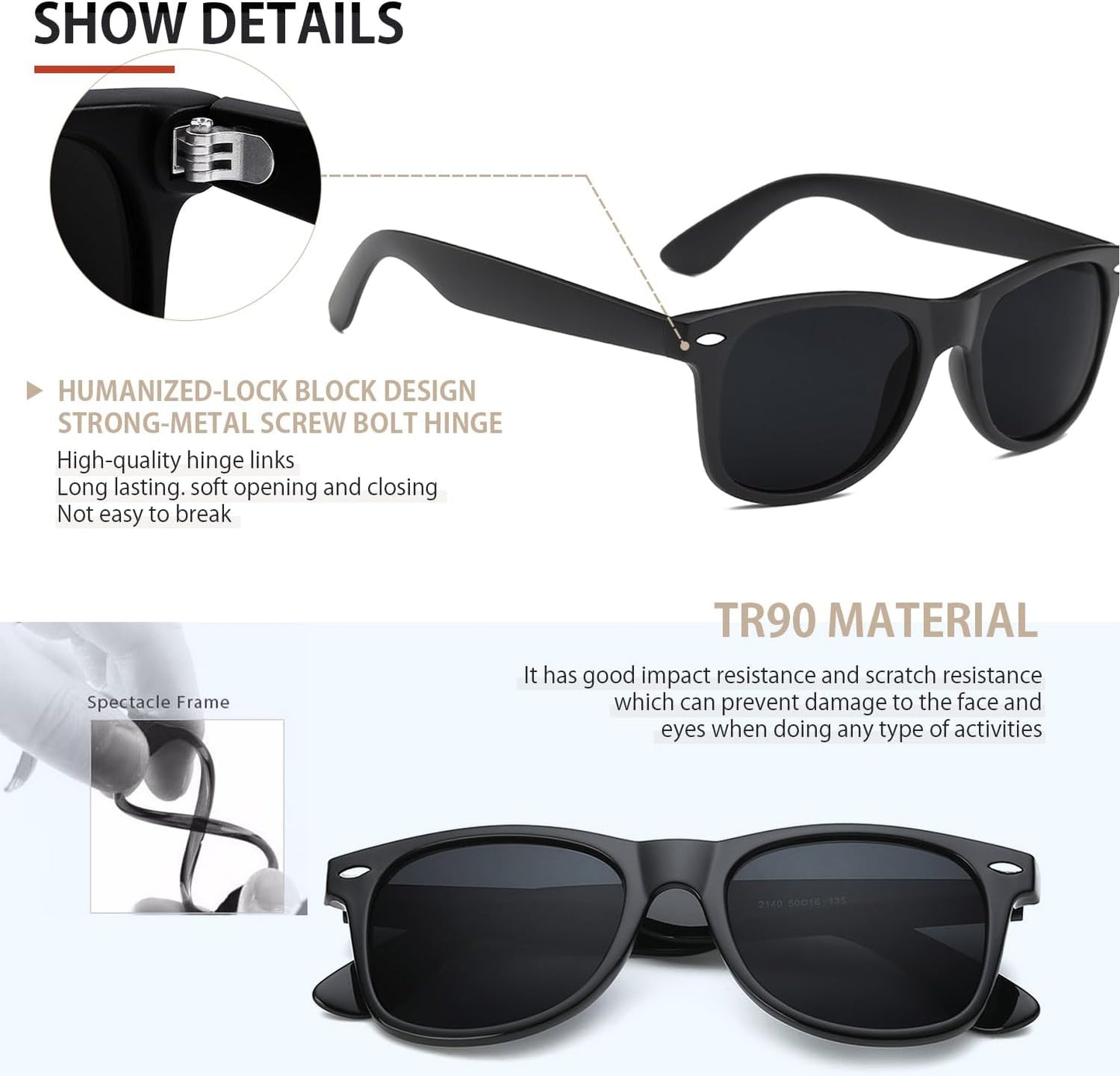 Men’s Polarized Retro Sunglasses – Unisex UV400 Protection for Driving & Outdoor Sports (Black)