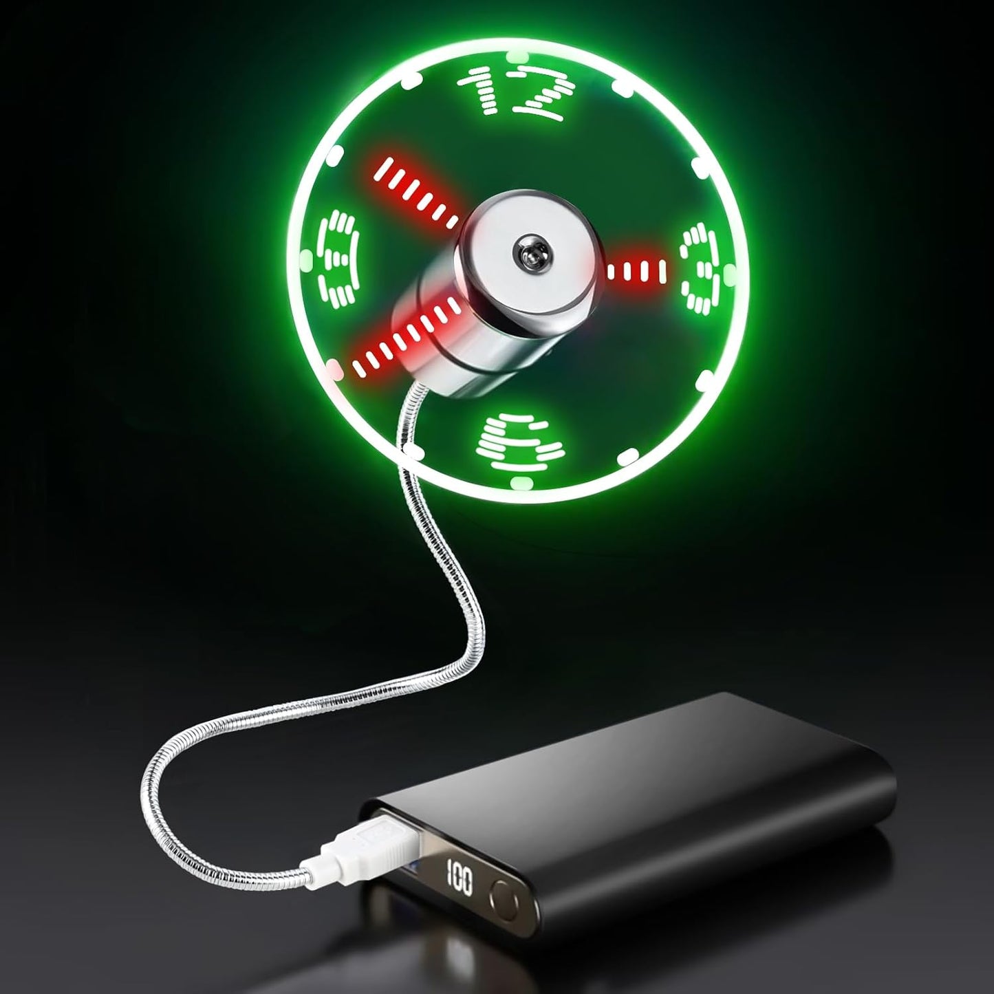 LED USB Clock Fan – Real-Time Display, Flexible Neck, Noiseless Cool Breeze