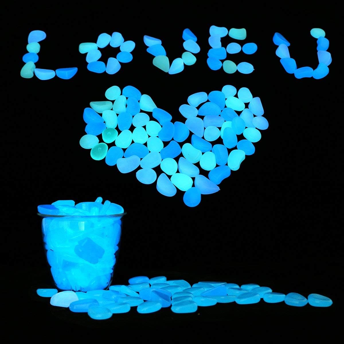 Glow in the Dark Garden Pebbles – 200PCS Blue Luminous Stones for Yard, Walkway & DIY Decor