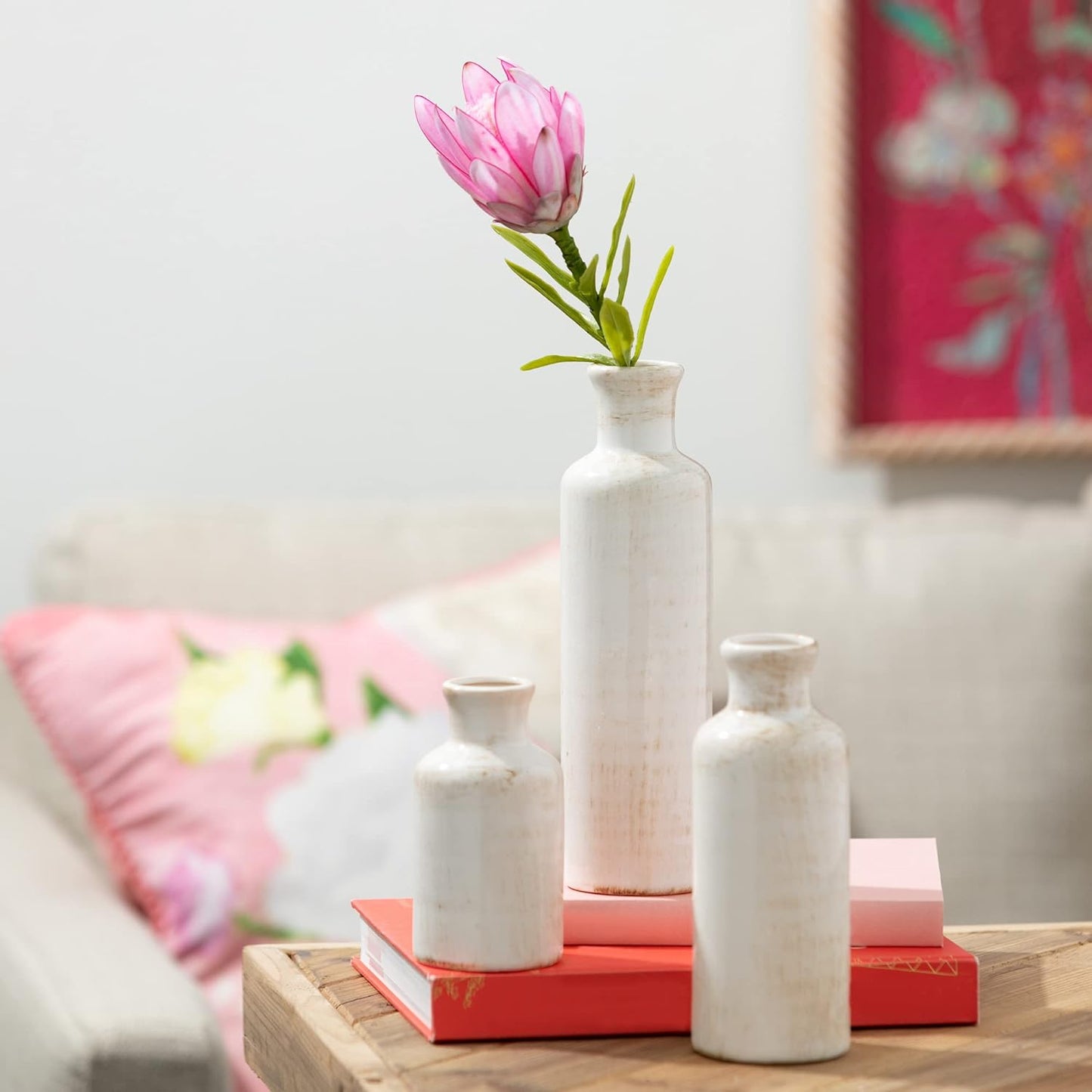 White Ceramic Vase Set – Farmhouse Decorative Vases for Living Room, Kitchen & Shelf Centerpiece (CM2333)