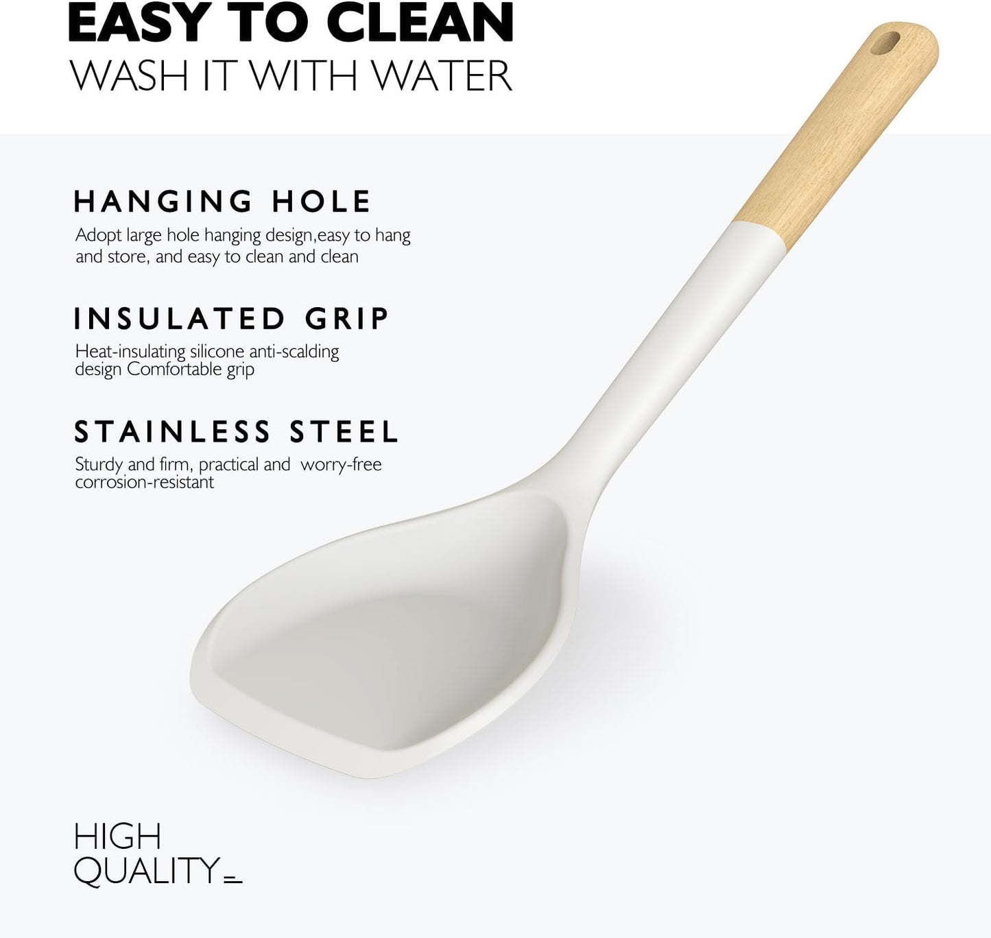 Cream White Silicone Cooking Utensils Set – Heat Resistant Kitchen Tools with Wooden Handles