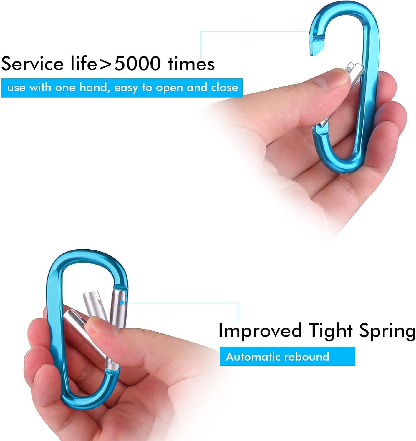 6PCS Black Carabiner Clip Set – 3" Aluminum D-Ring Clips with Keyrings for Keys, Bags, Outdoor Gear