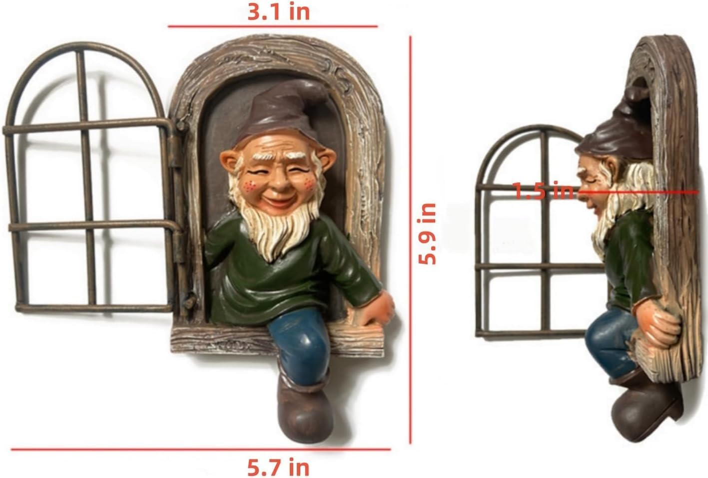 5.7" Funny Garden Gnome Tree Hugger – Whimsical Hanging Elf Peeker for Trees, Resin Outdoor Decoration for Yard, Lawn, Porch, or Patio