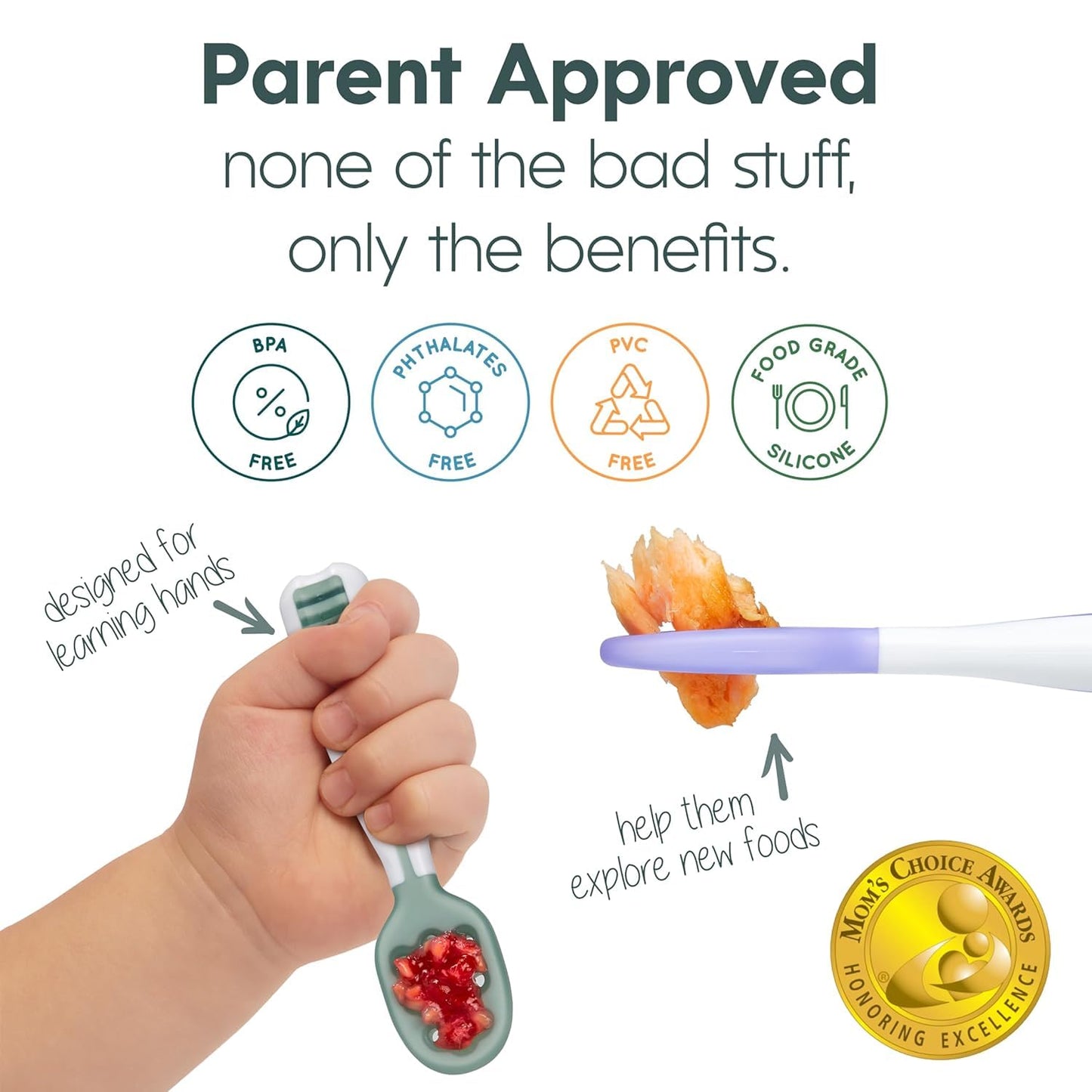Silicone Baby Spoons – 2-Pack Pre-Spoon Self-Feeding Utensils for BLW (6+ Months, Blue/Orange)
