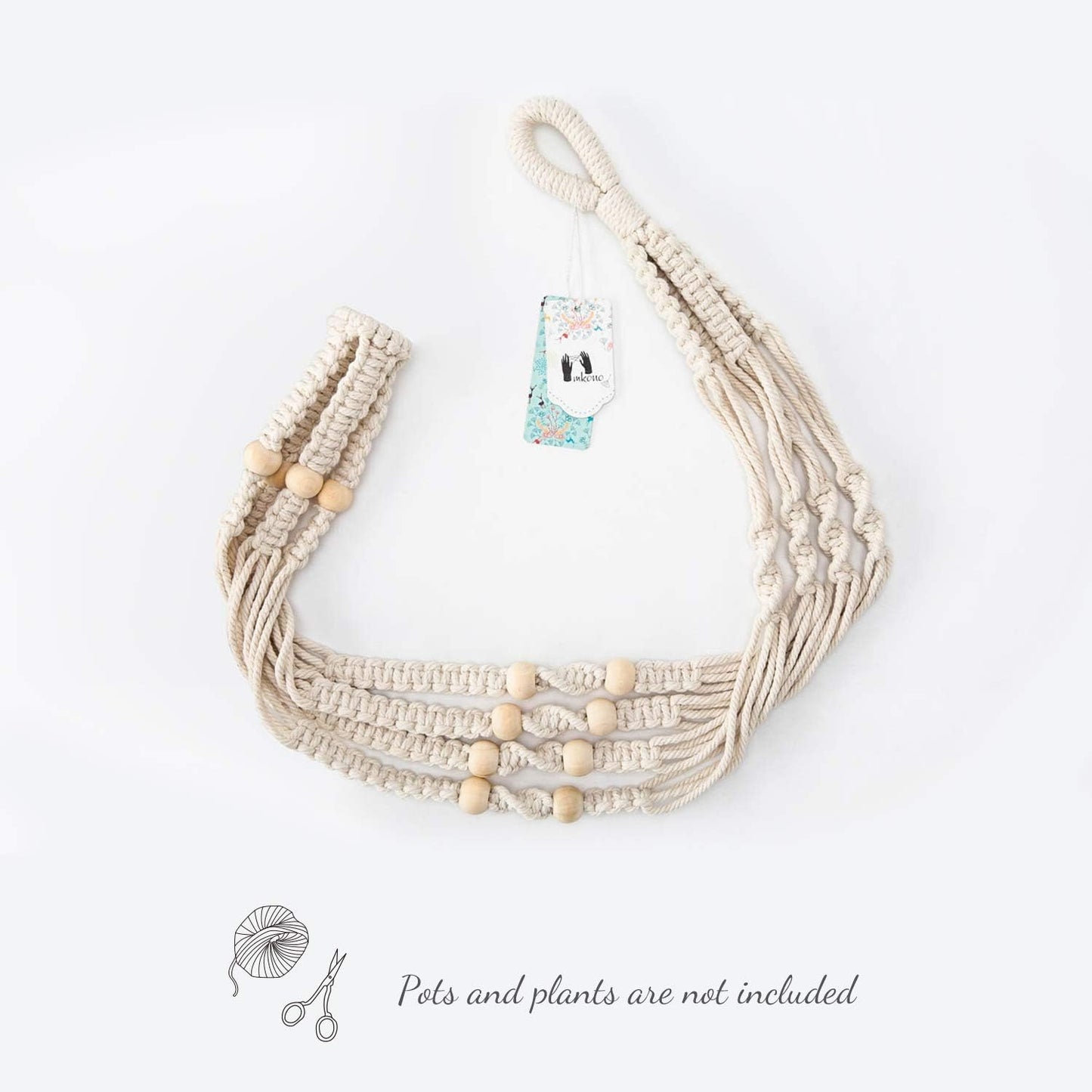 Macrame Plant Hanger Set – 35" Ivory Indoor Hanging Planters with Wood Beads (2 Pack, Pots Not Included)