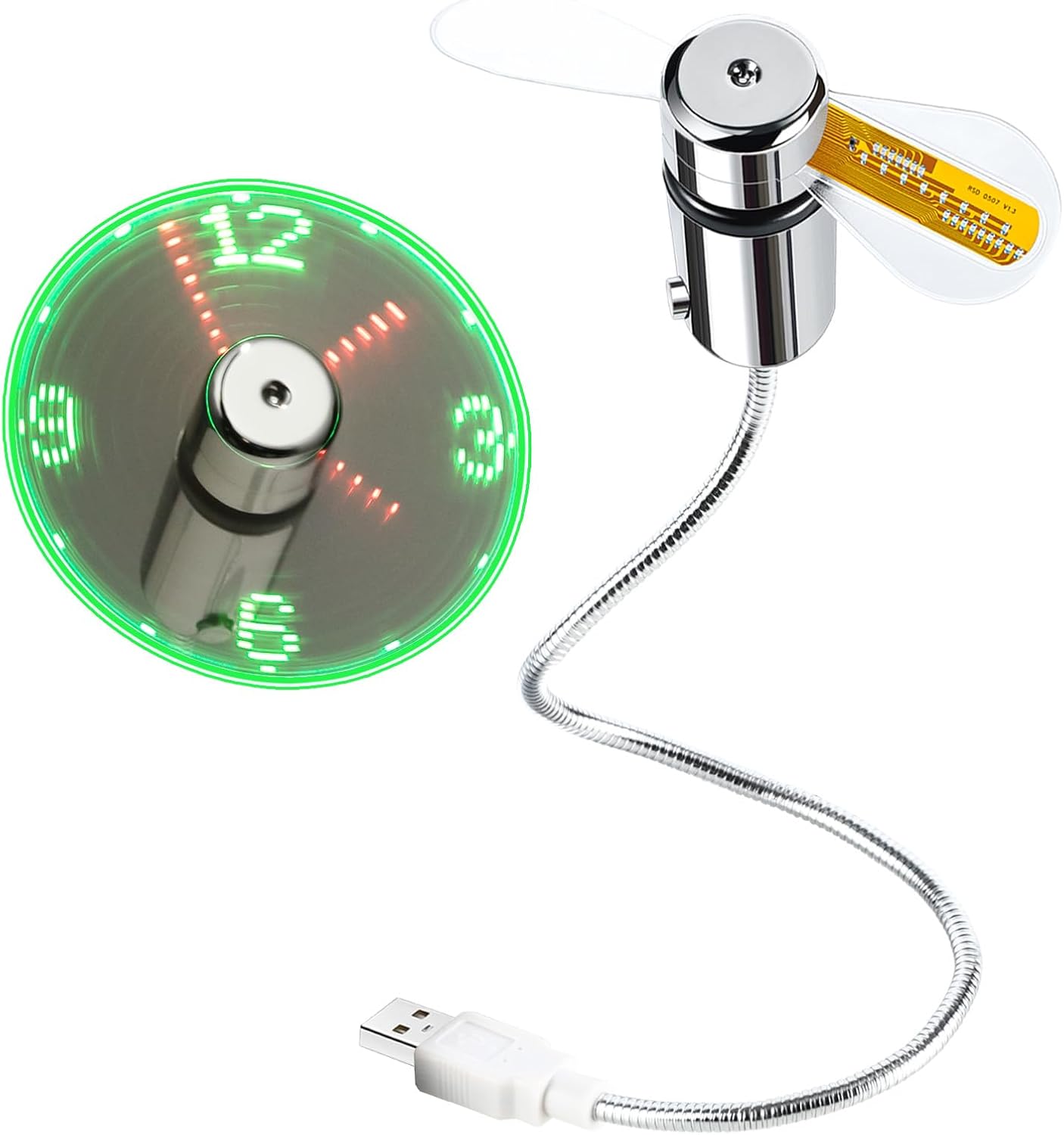 LED USB Clock Fan – Real-Time Display, Flexible Neck, Noiseless Cool Breeze