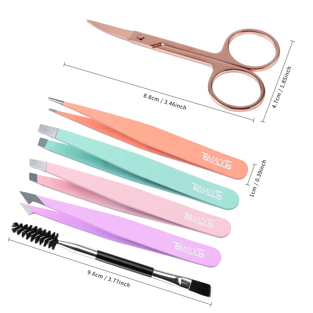 6-Piece Precision Tweezer & Curved Scissor Set for Eyebrow & Facial Hair – with Leather Travel Case