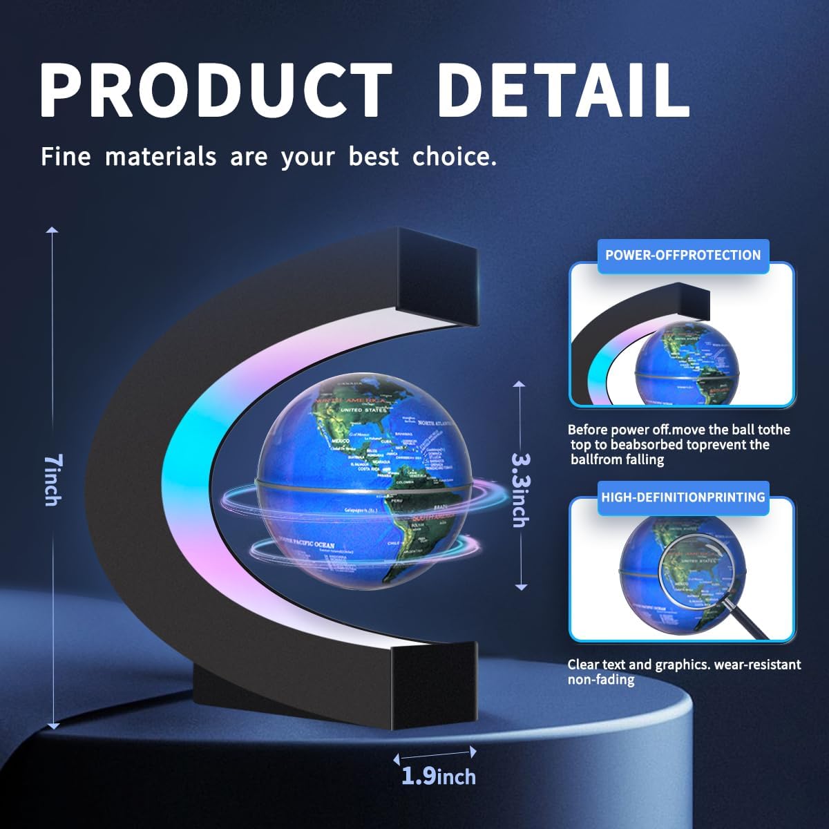 Magnetic Floating Globe with LED Lights – C Frame Levitating Desk Lamp Gift