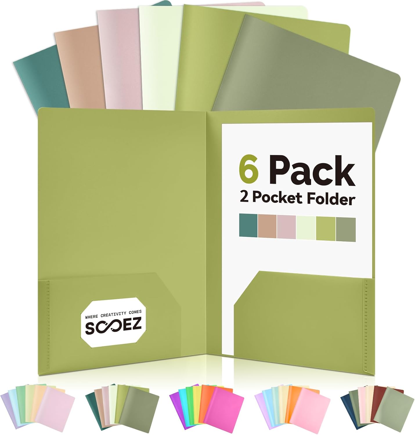 6-Pack Plastic Pocket Folders – Heavy Duty, 2-Pocket, Pastel Colors for School & Office