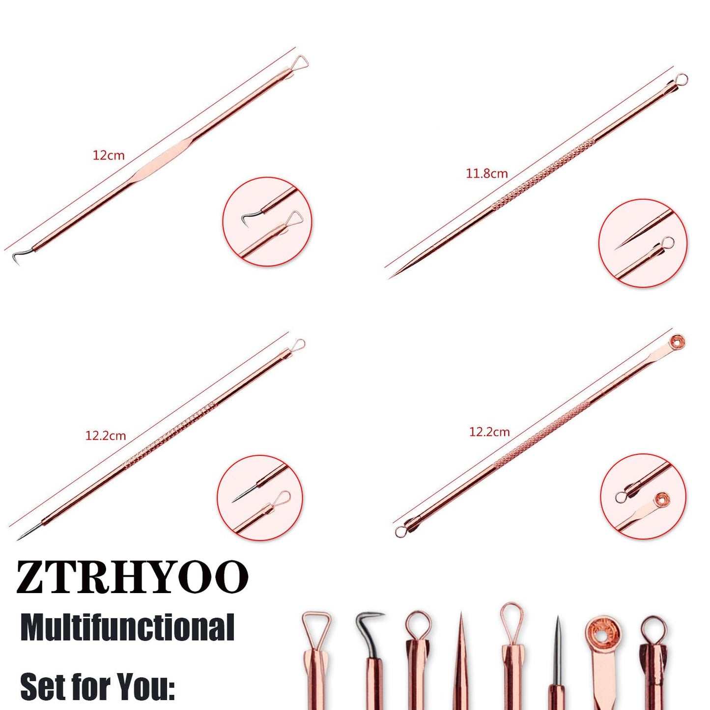 4-Piece Rose Gold Blackhead & Pimple Extractor Tool Set with Case – Acne & Comedone Removal Kit