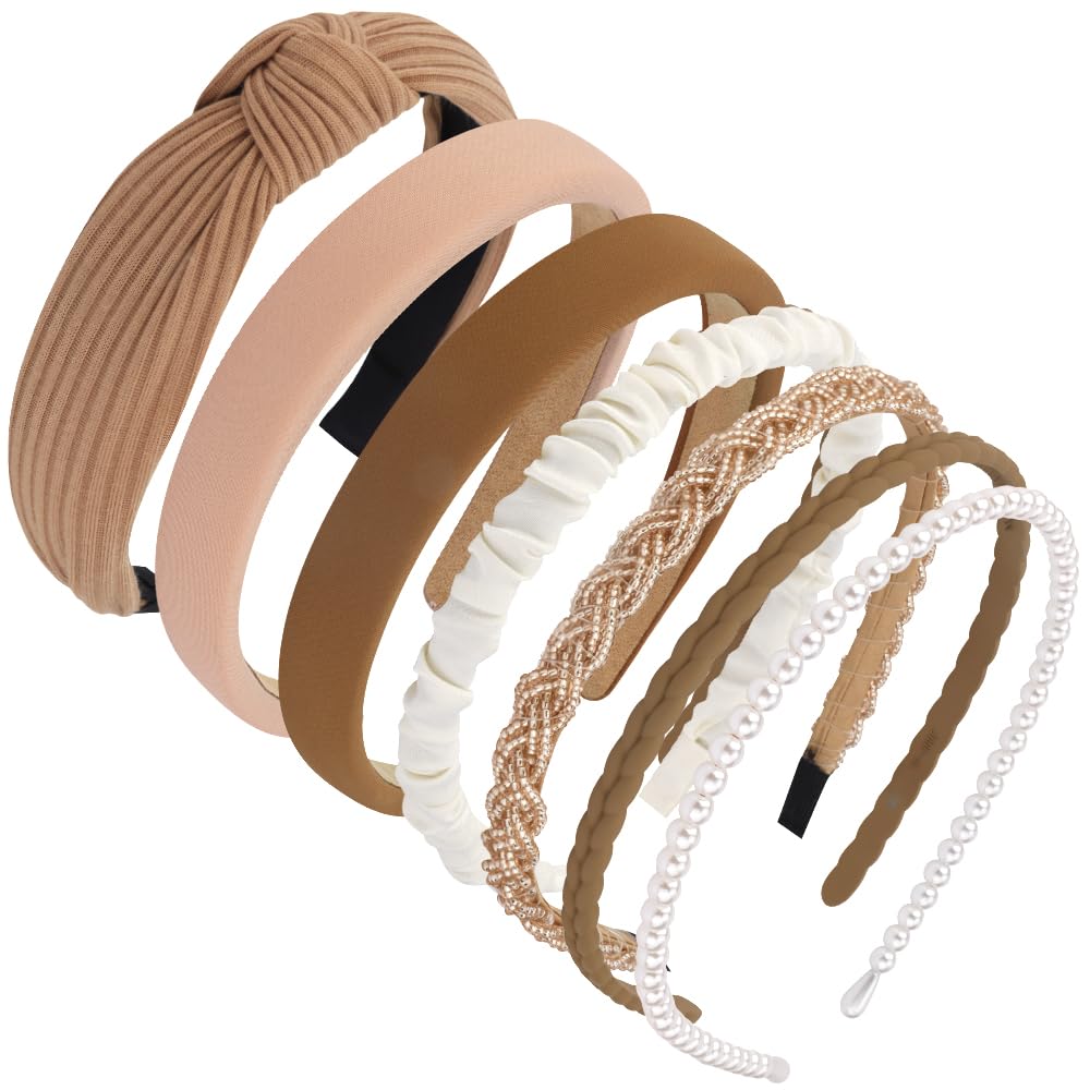 7-Pack Neutral Headbands for Women – Non-Slip, Trendy Multi-Style Hair Accessories
