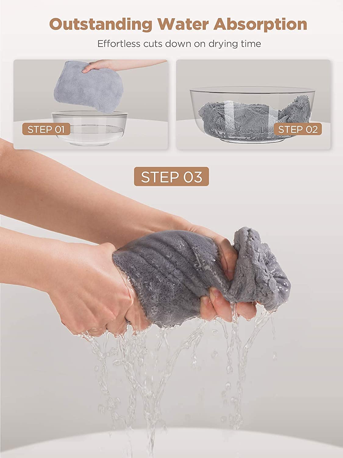 Microfiber Hair Towel Wrap – 3-Pack Quick-Dry Anti-Frizz Turbans for Women (Blue, Grey, Pink)