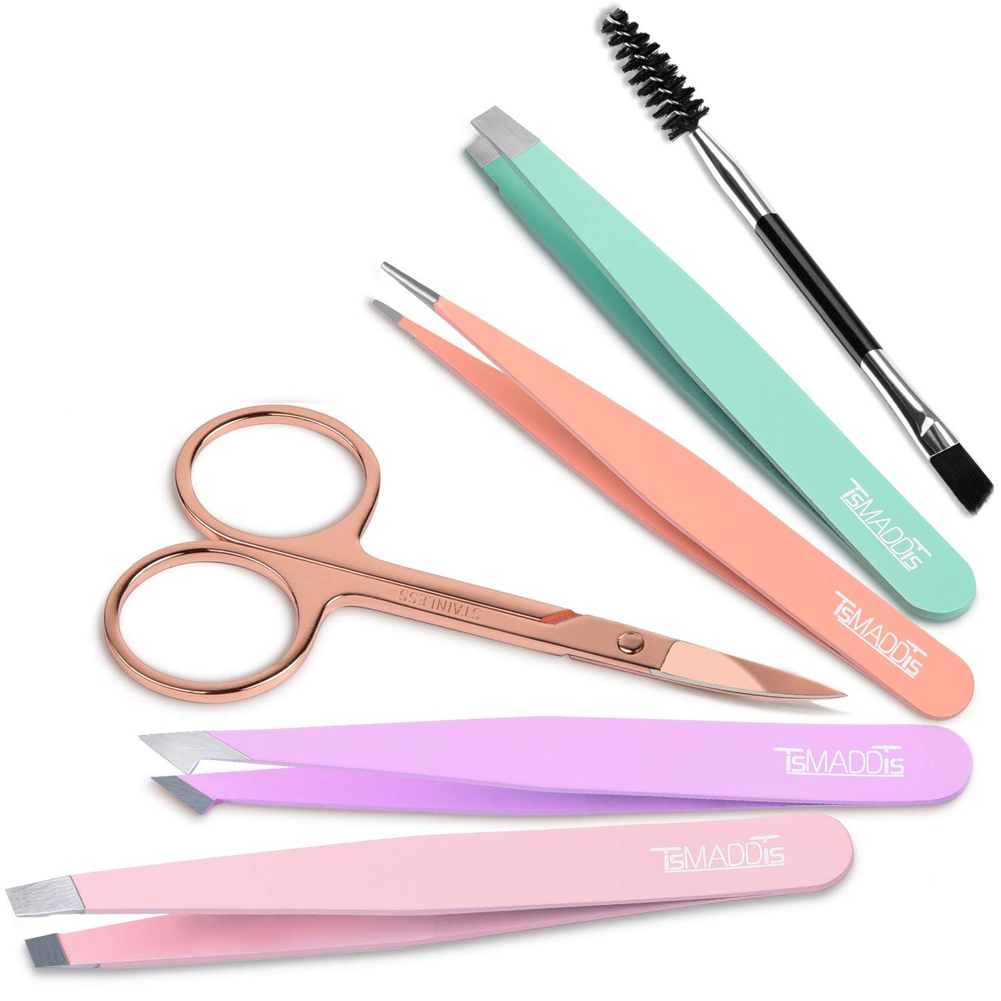 6-Piece Precision Tweezer & Curved Scissor Set for Eyebrow & Facial Hair – with Leather Travel Case