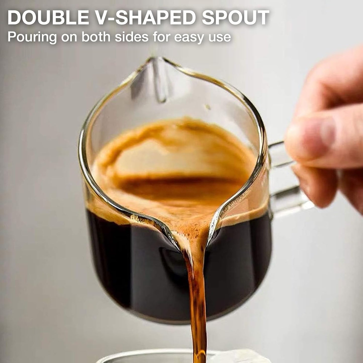 Double Spout Espresso Cups – 2-Pack 4oz Clear Glass Shot Cups with Handle for Coffee & Milk Frothing