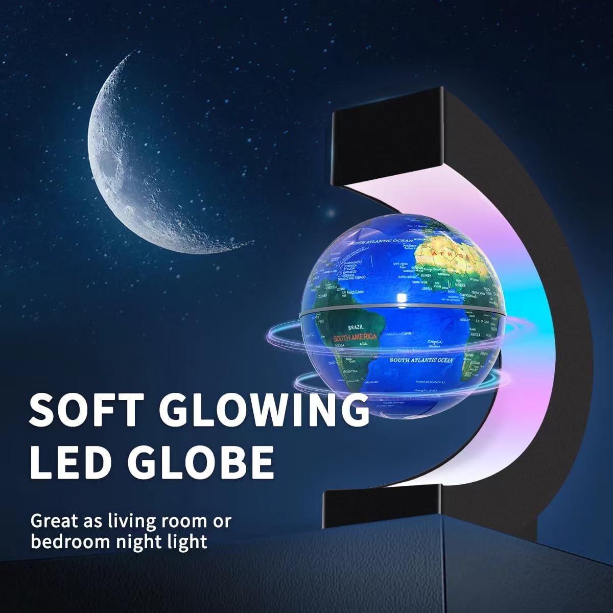 Magnetic Floating Globe with LED Lights – C Frame Levitating Desk Lamp Gift