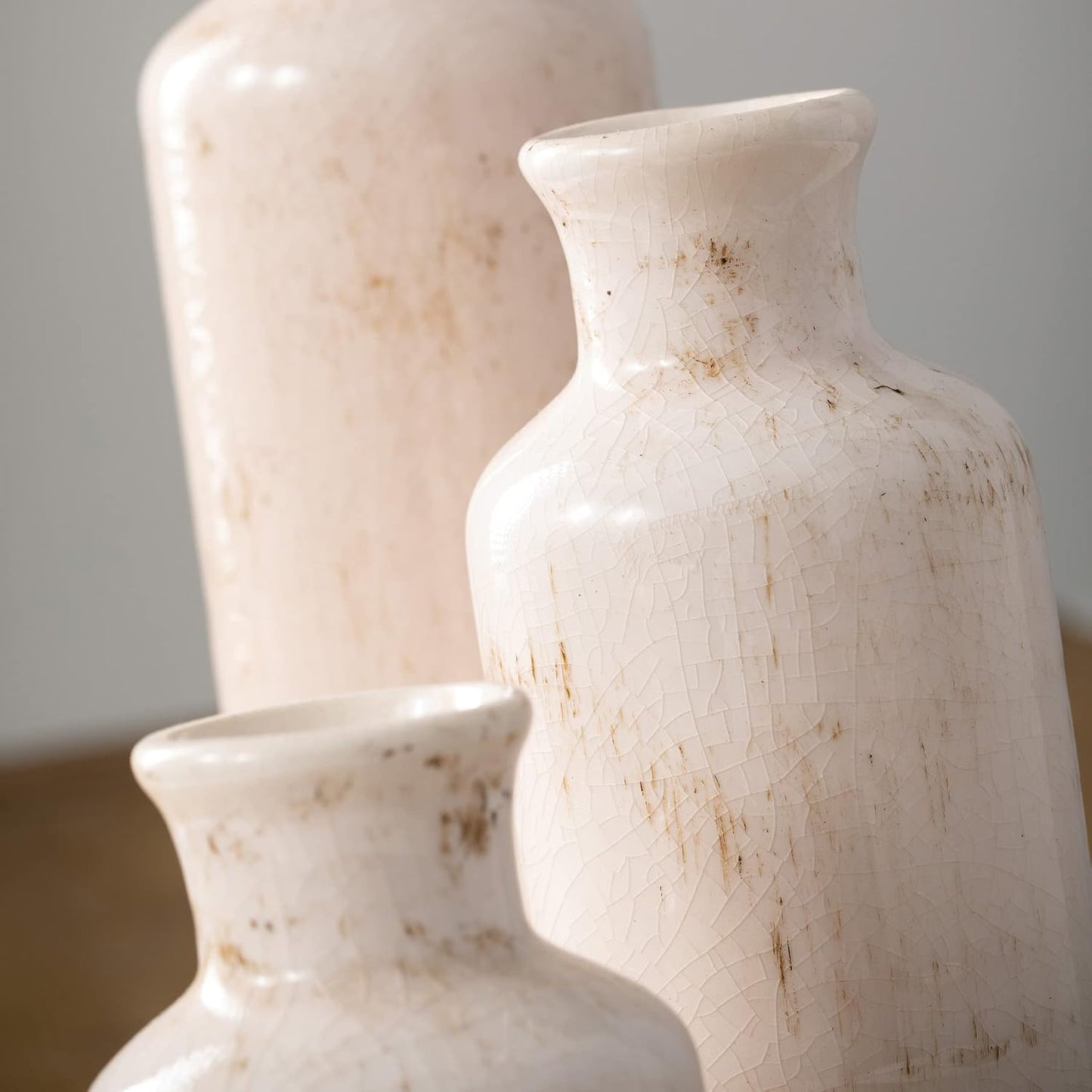 White Ceramic Vase Set – Farmhouse Decorative Vases for Living Room, Kitchen & Shelf Centerpiece (CM2333)