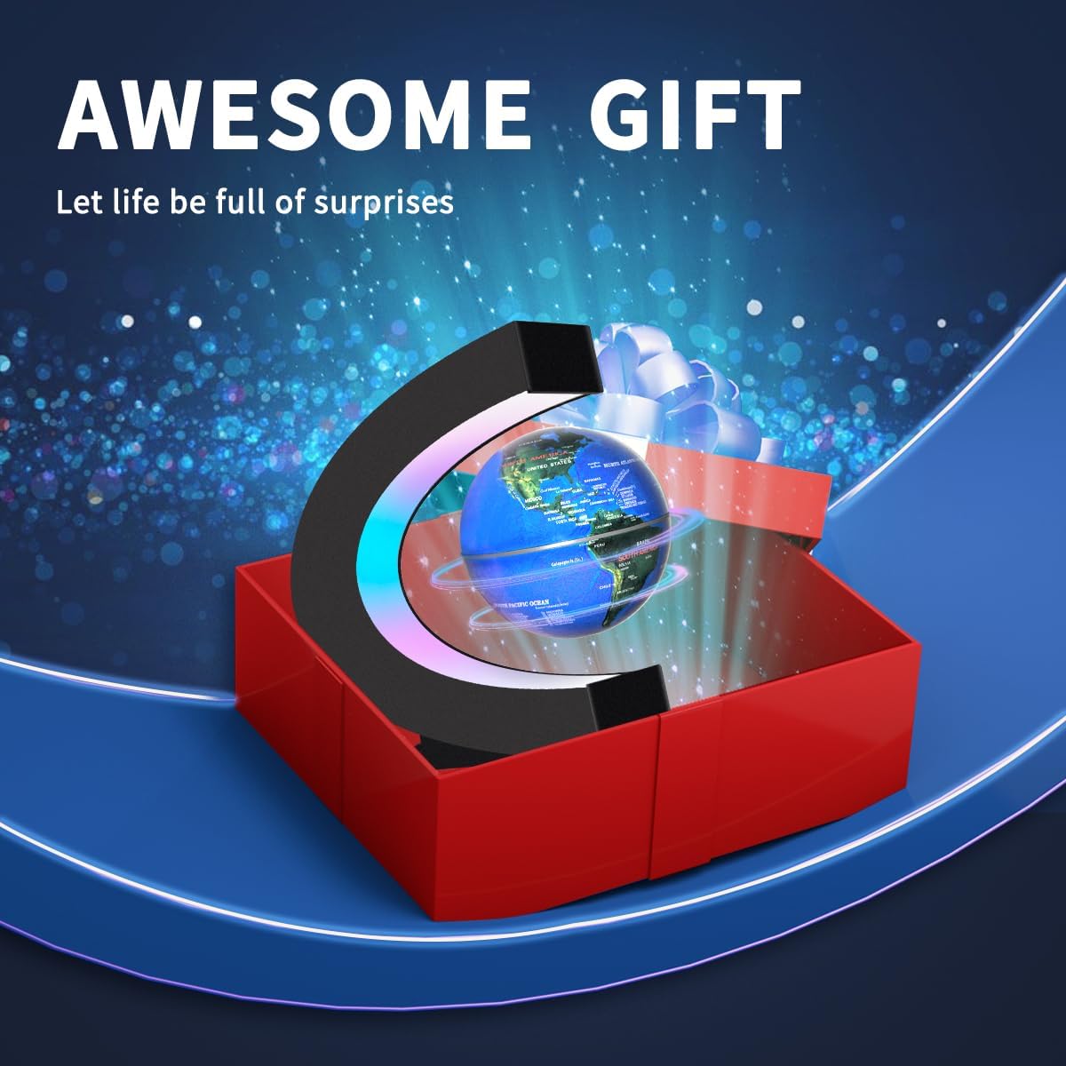 Magnetic Floating Globe with LED Lights – C Frame Levitating Desk Lamp Gift