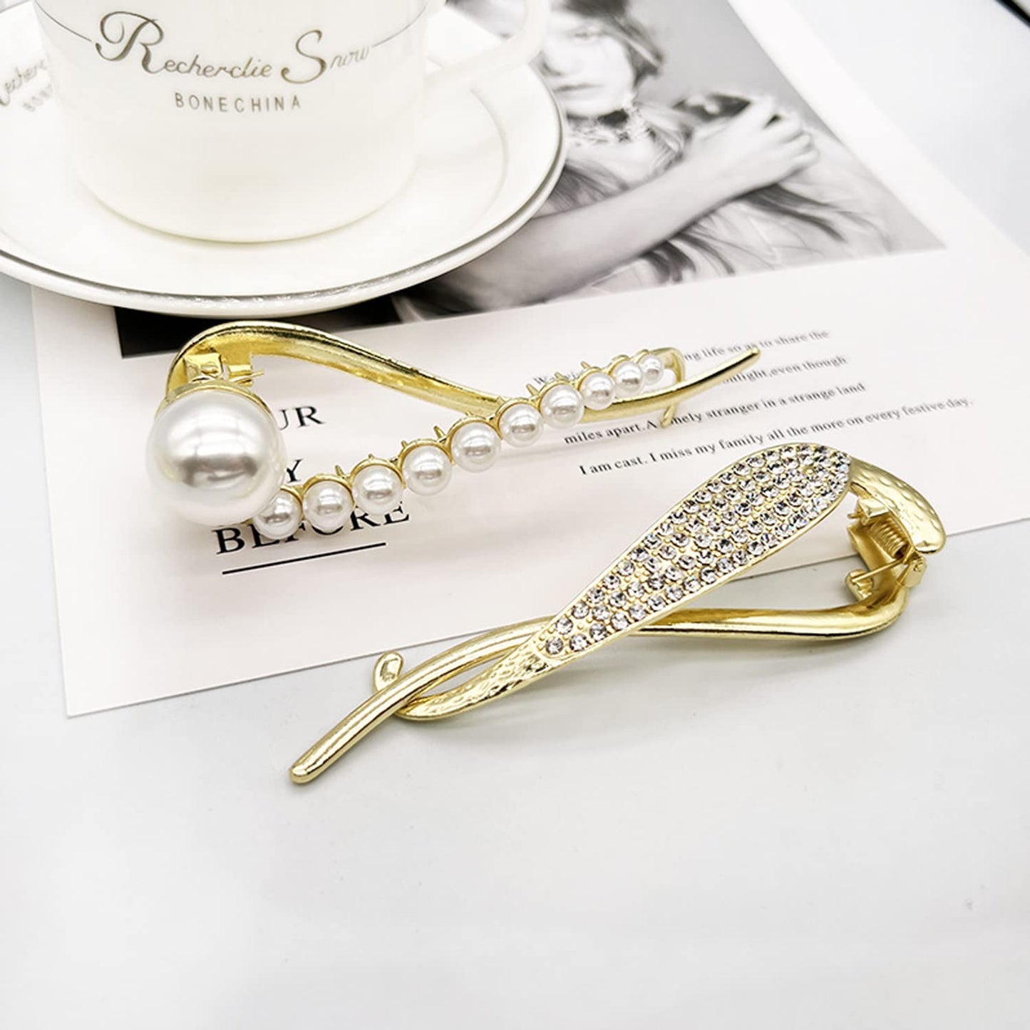 4-Pack Pearl Hair Clips – French Banana & Twist Claw Barrettes for Women