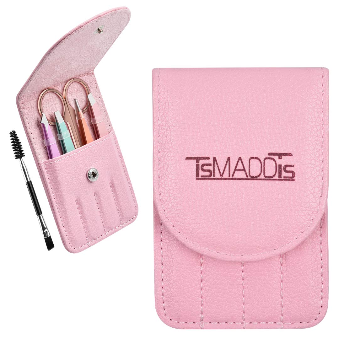 6-Piece Precision Tweezer & Curved Scissor Set for Eyebrow & Facial Hair – with Leather Travel Case