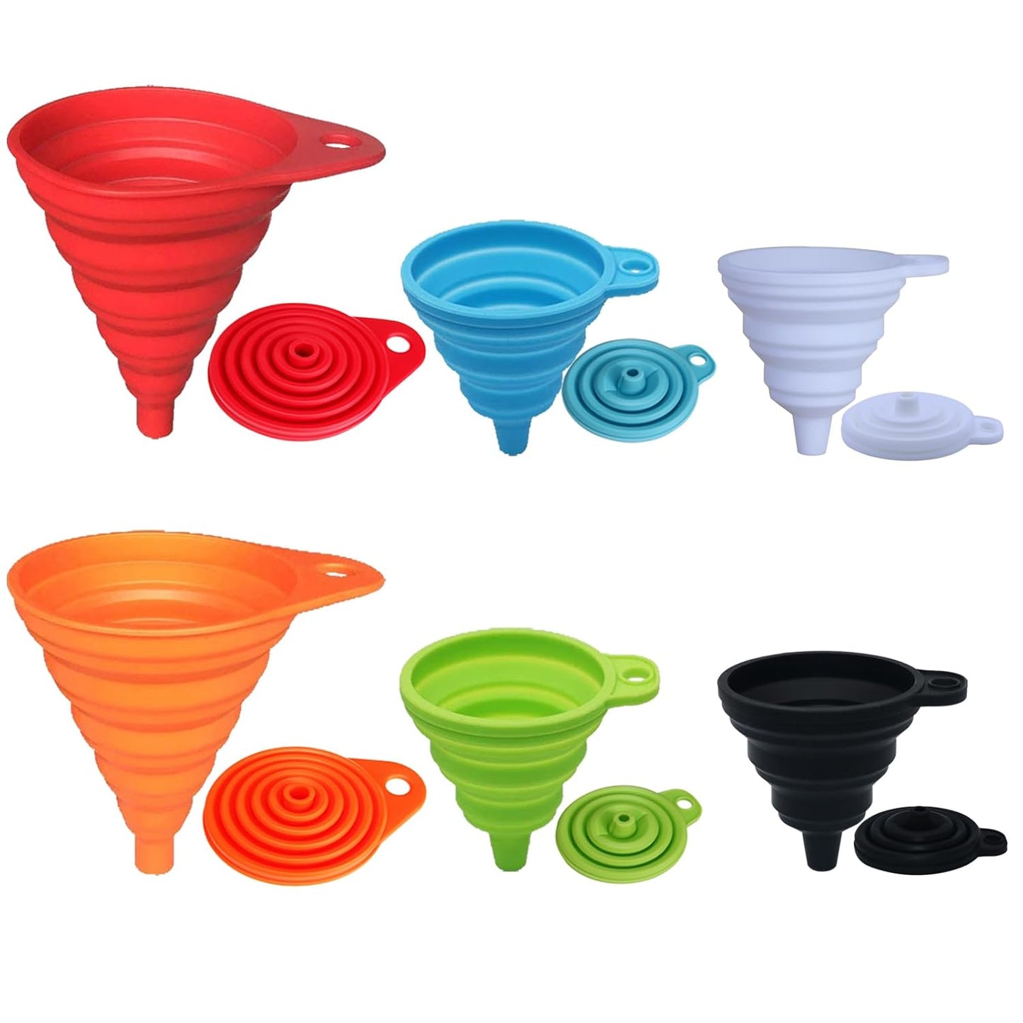 Collapsible Silicone Funnel Set – 4-Pack Foldable Kitchen Funnels for Bottles & Liquids