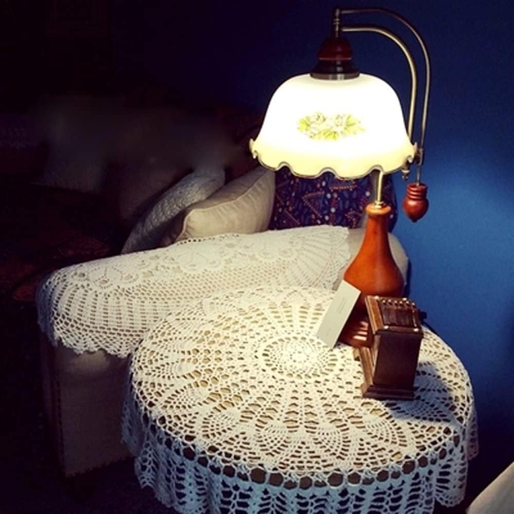 33" Vintage Crochet Lace Round Tablecloth – Handmade Cotton Doily Table Topper for Boho Wedding & Home Decor (Beige)